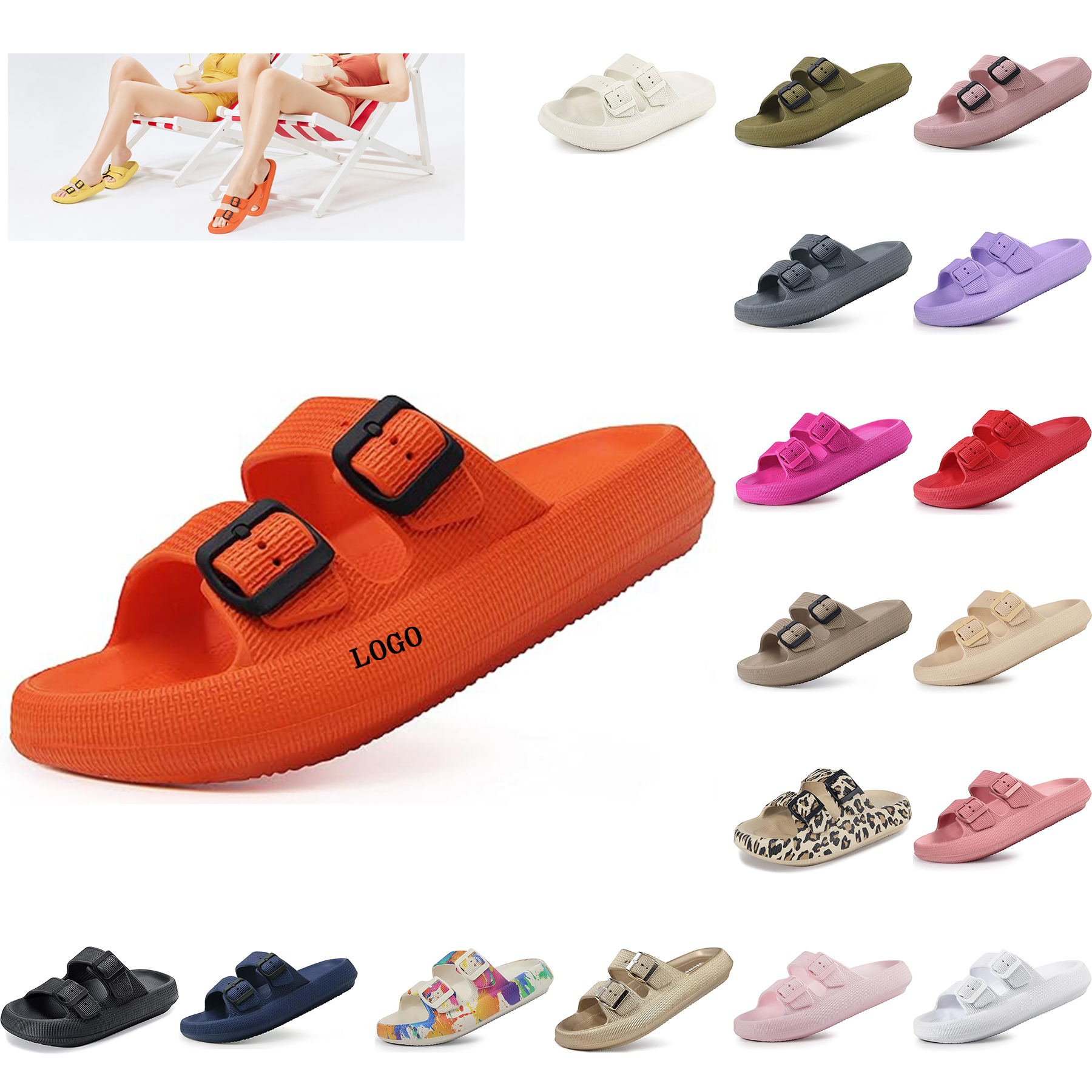 EVA Double Buckle Adjustable Flat Sandals 2