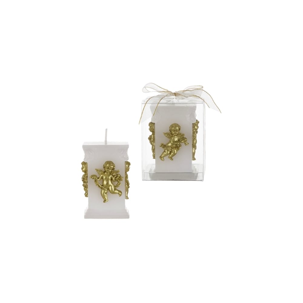 Angel on Square Pillar Candles - White/Gold 3