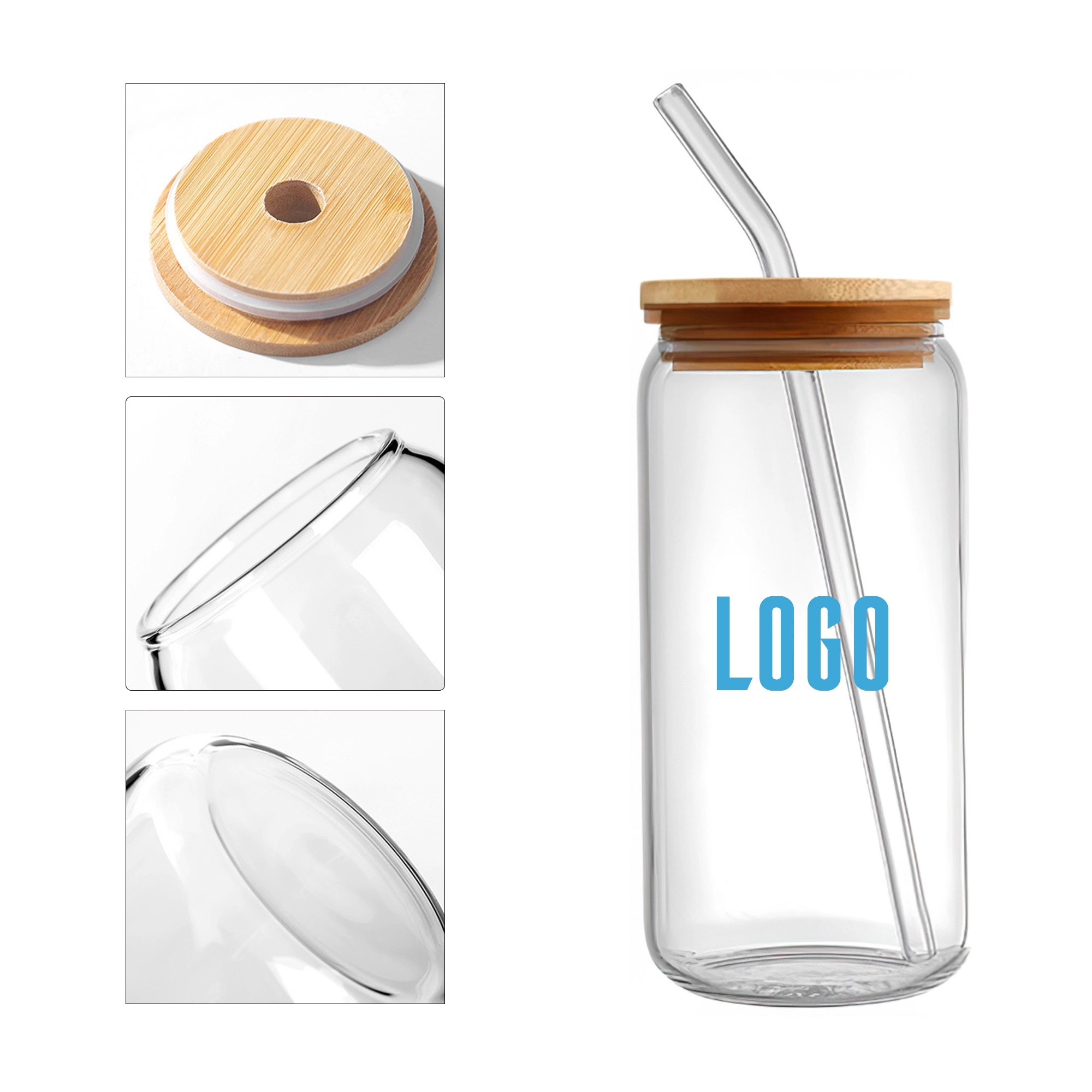 16Oz Pint Glass With Straw & Bamboo Lid 14
