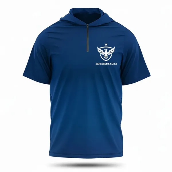 UPF Microfiber Hooded Quarter Zip T-Shirt (Full Color)