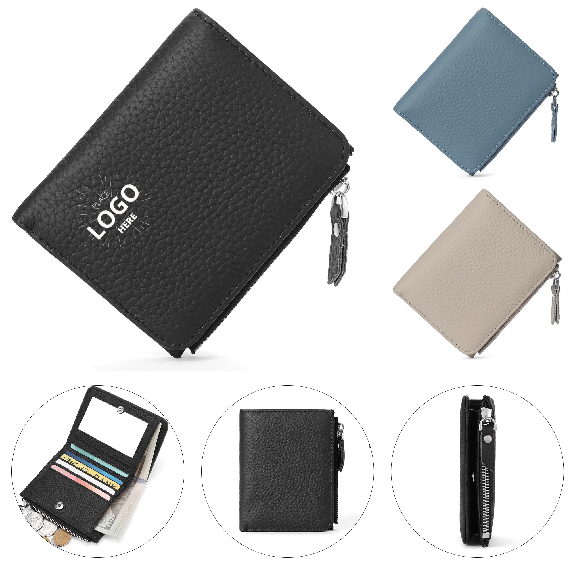 Cowhide Zipper Coin Wallet