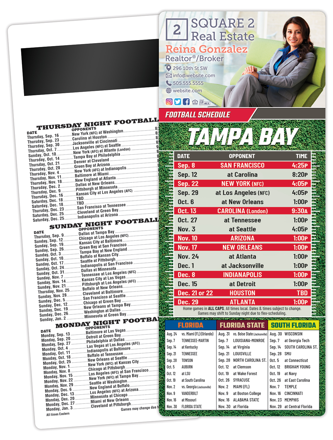 Football Schedule Laminated Card/Postcard with Magnet Strip 3.5x8.5 - 14 pt.