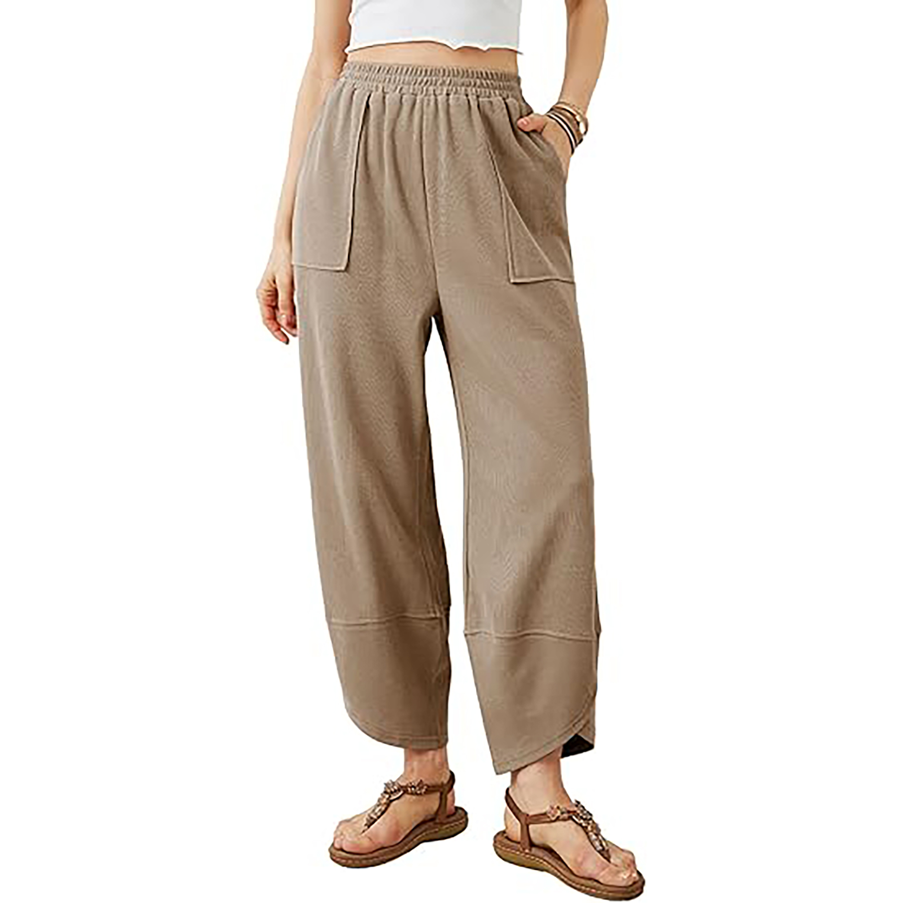 Elastic Waisted Palazzo Pants with Pockets 7