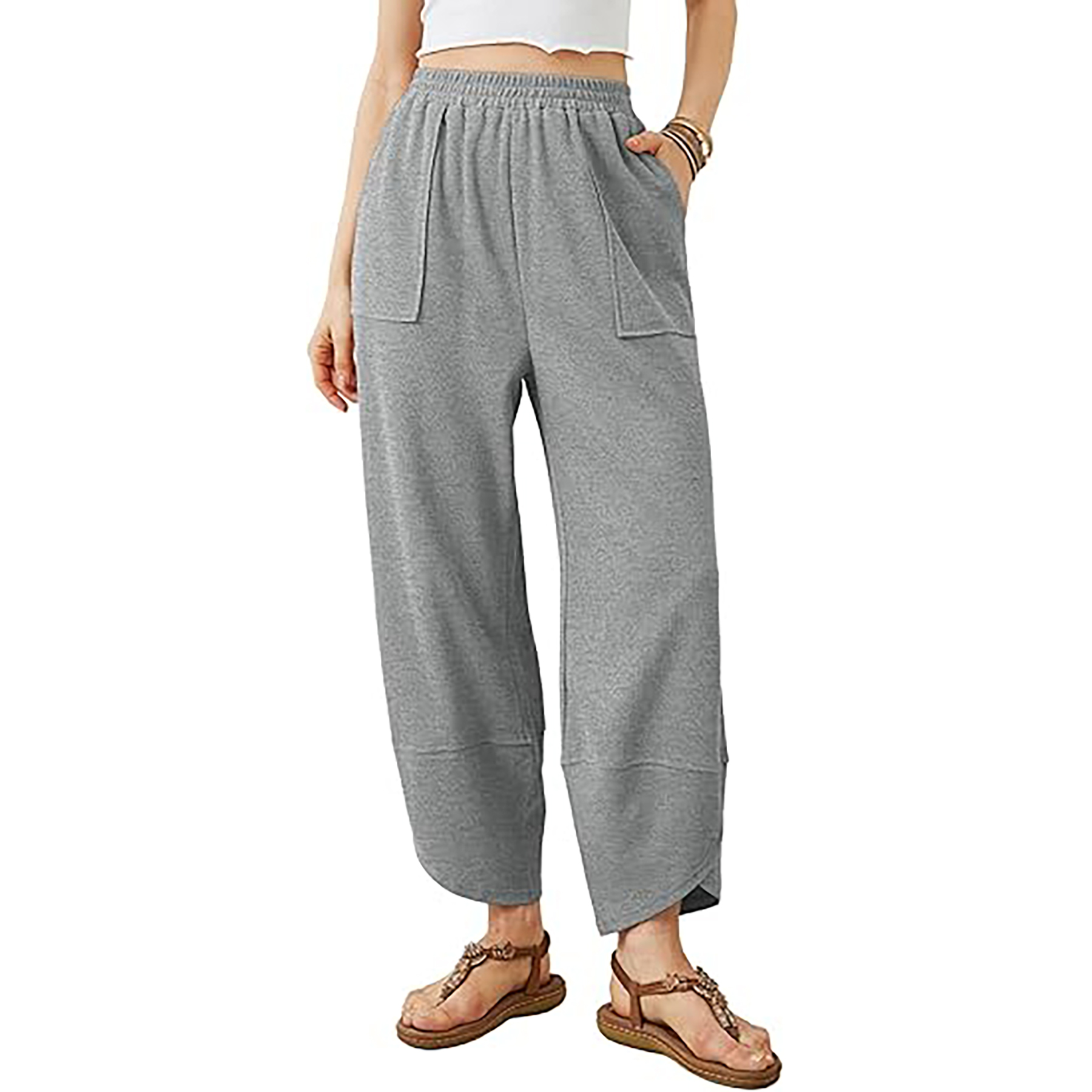 Elastic Waisted Palazzo Pants with Pockets 5
