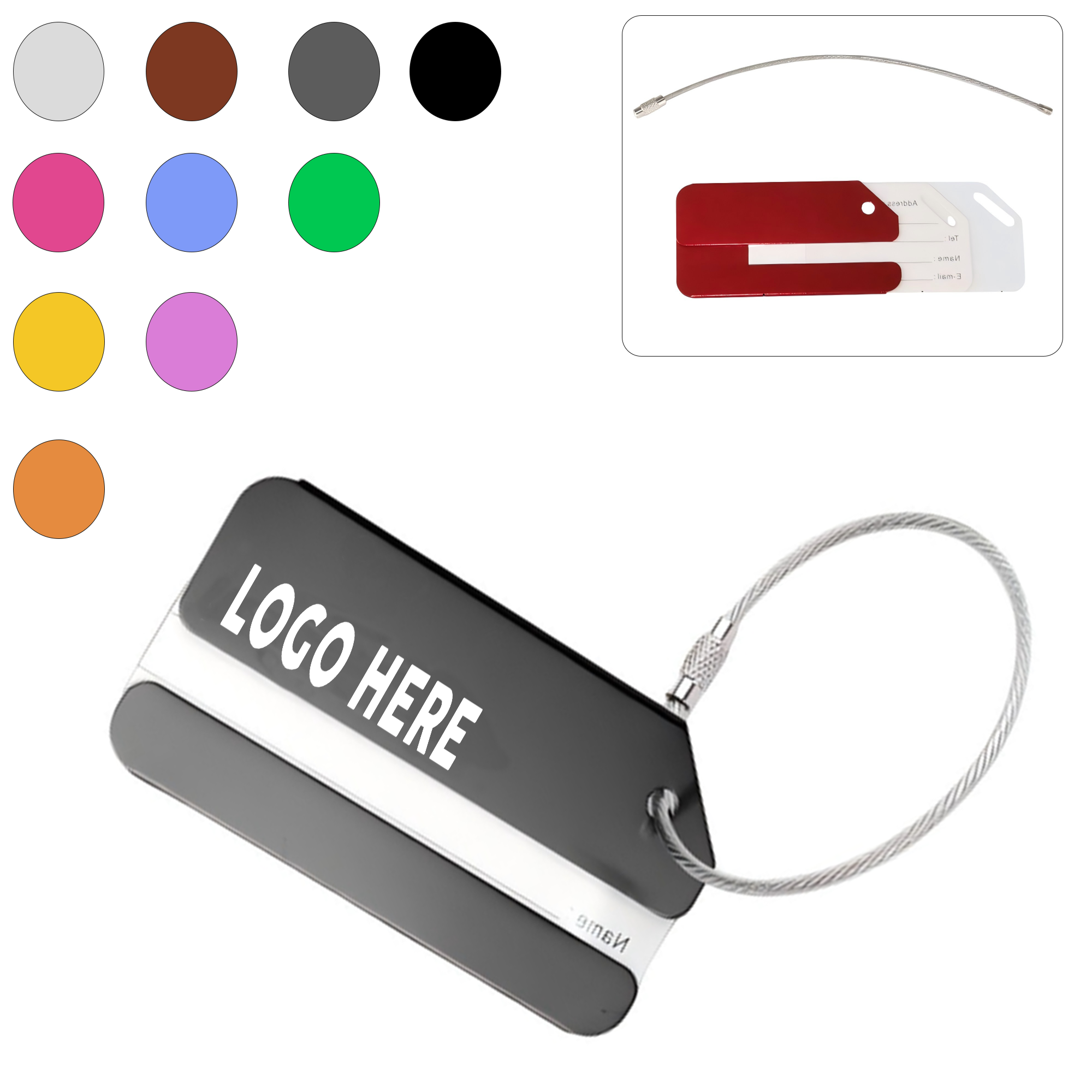 Travel Aluminum Baggage ID Tag with Steel Wire Strap 1