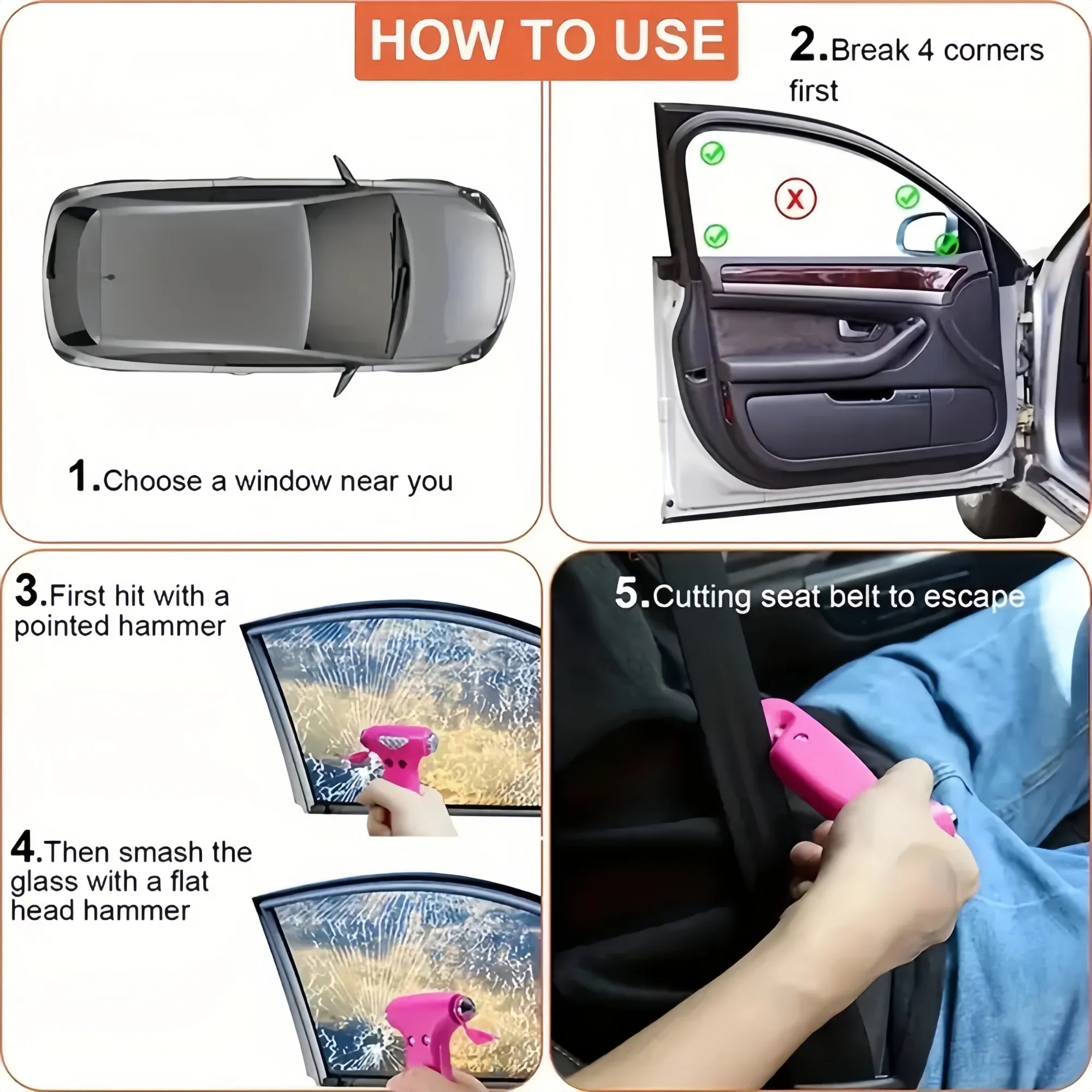 M0Q20 Car Safety Hammer - Multifunctional Escape Tool 13