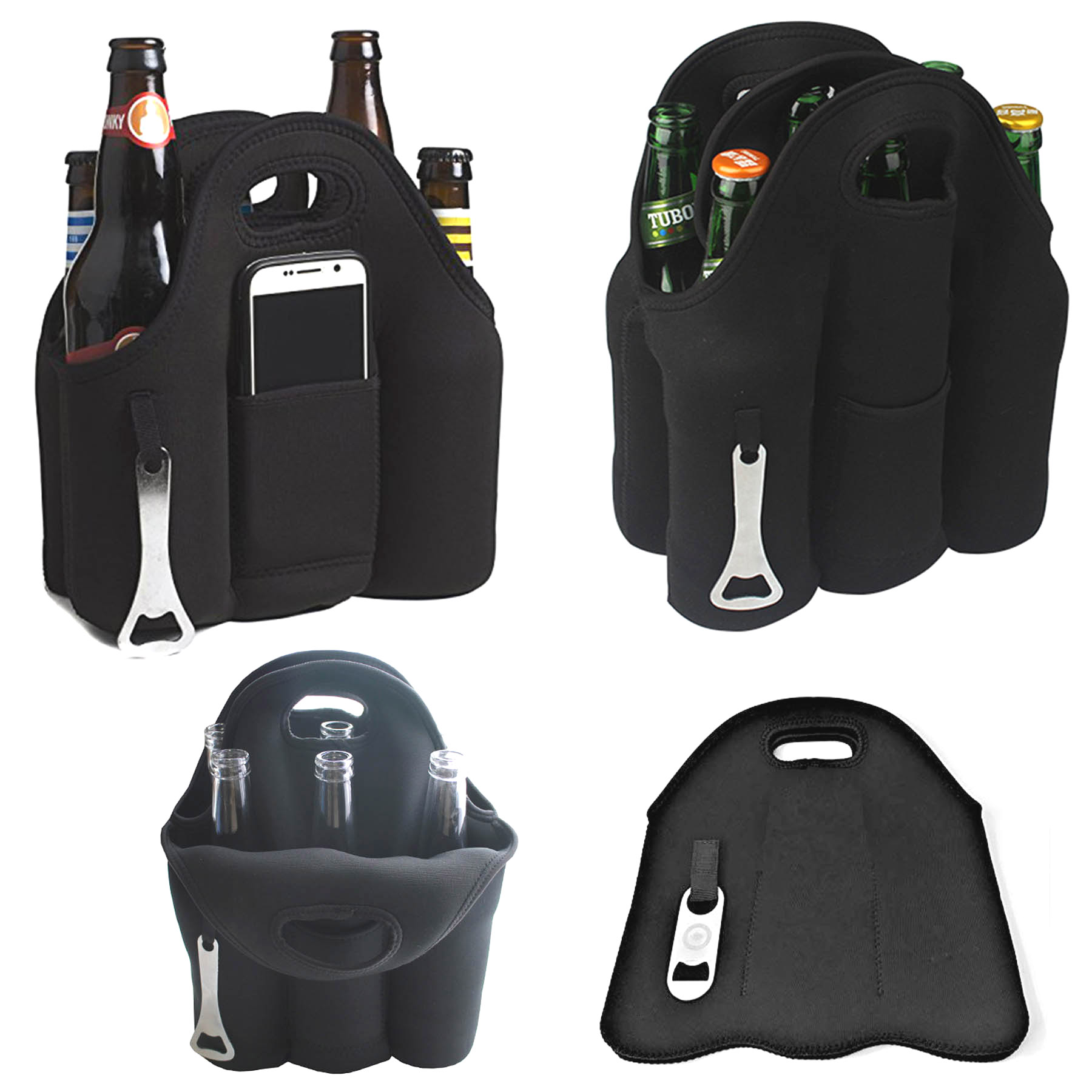 iBank ® 6-Bottle Neoprene Wine Carrier Tote Bag, with Bottle Opener and Phone Pocket