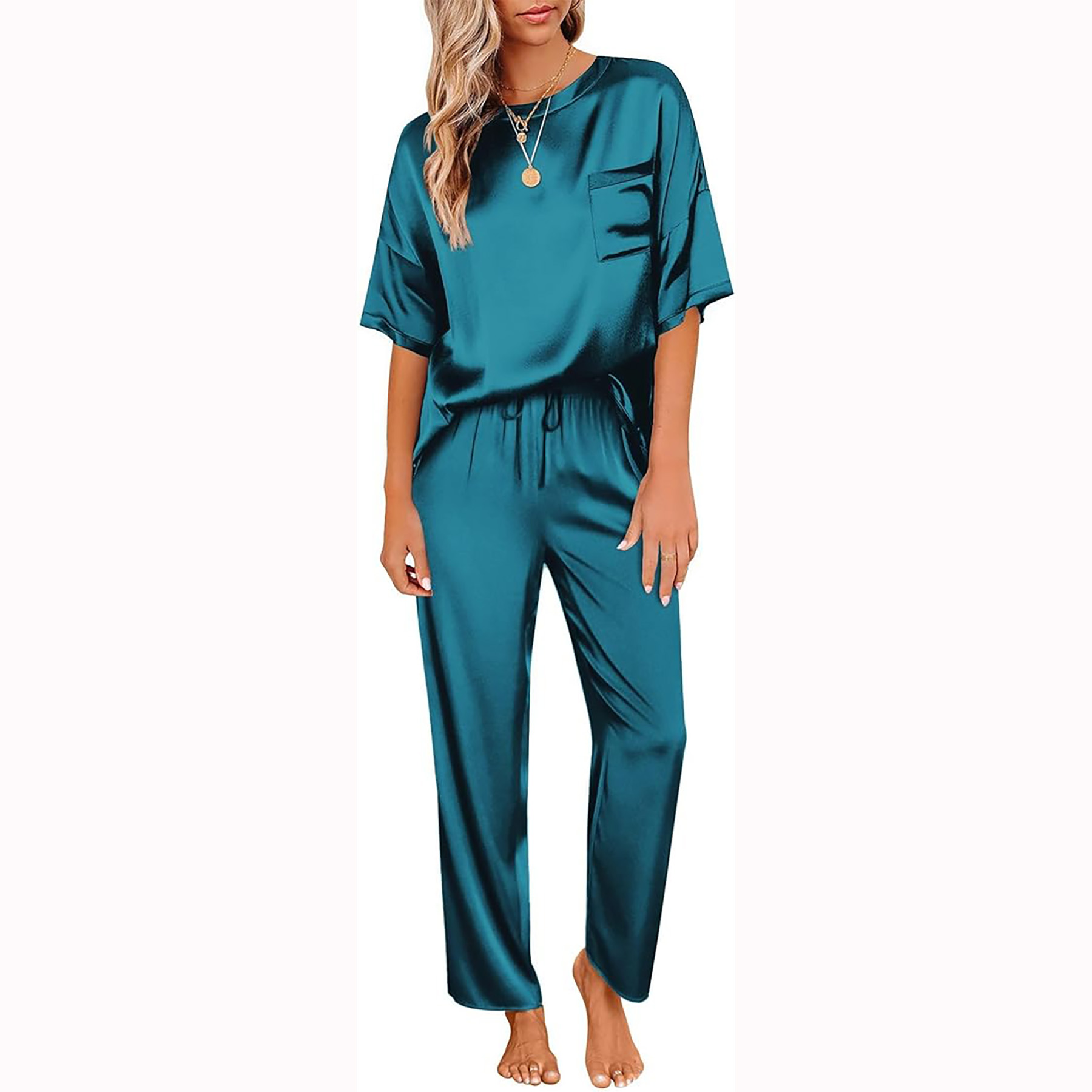 Womens Satin Silk Pajamas Set 7