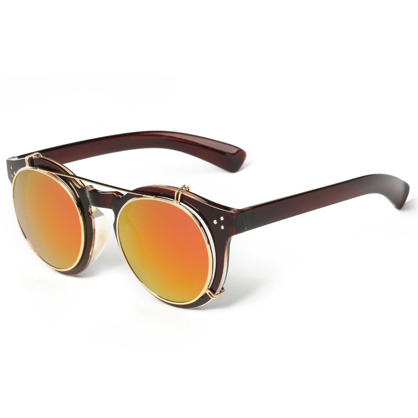 Steampunk Removable Lens Round Mirrored Sunglasses 16