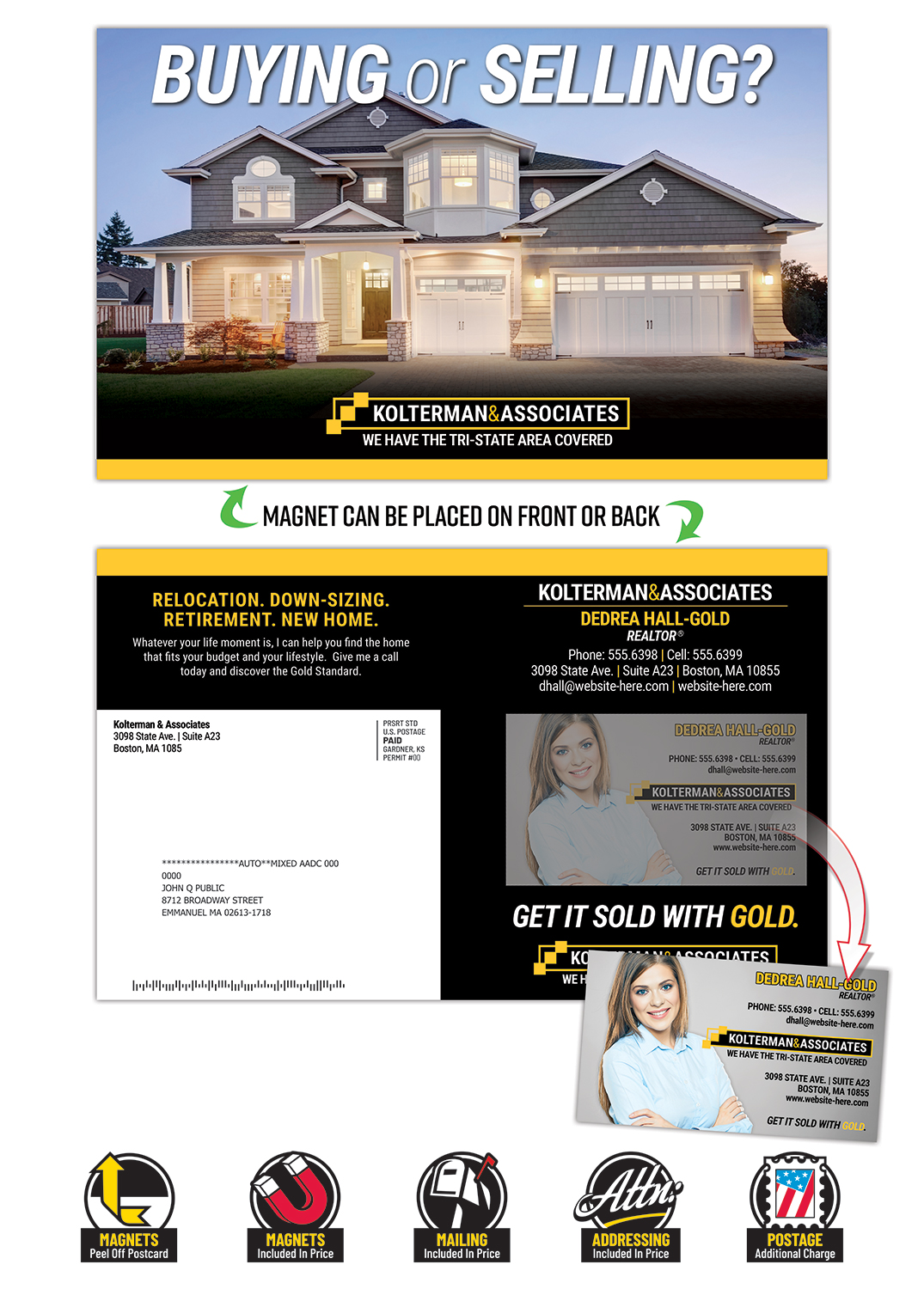 Magna-Peel UV-Coated (1S) Postcard (8.5x5.25; 10pt) with Business Card Magnet (20 mil)