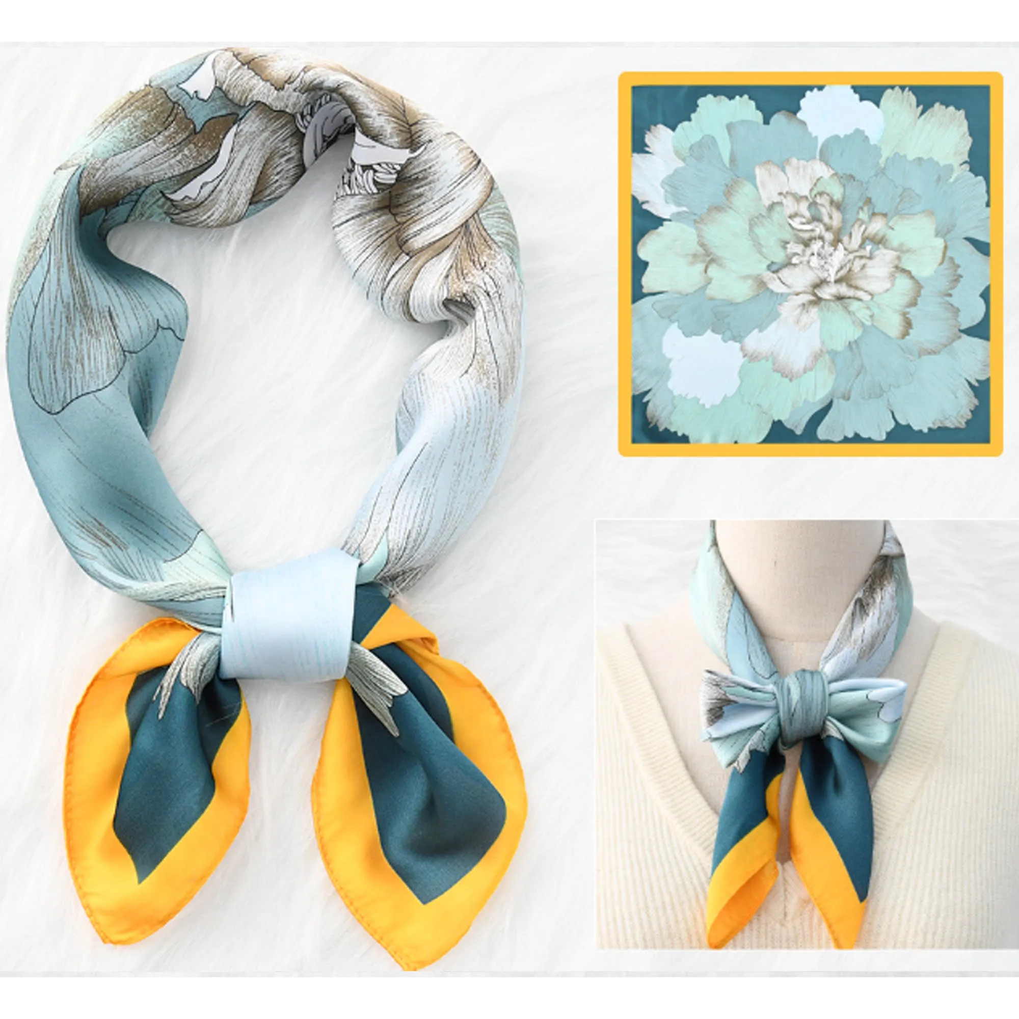 Floral Print Silk Square Scarf 14