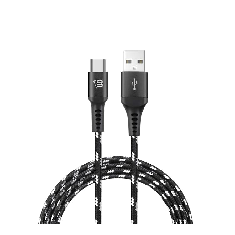 Braided Nylon USB-C Cable - 10' Black with Stripes 3
