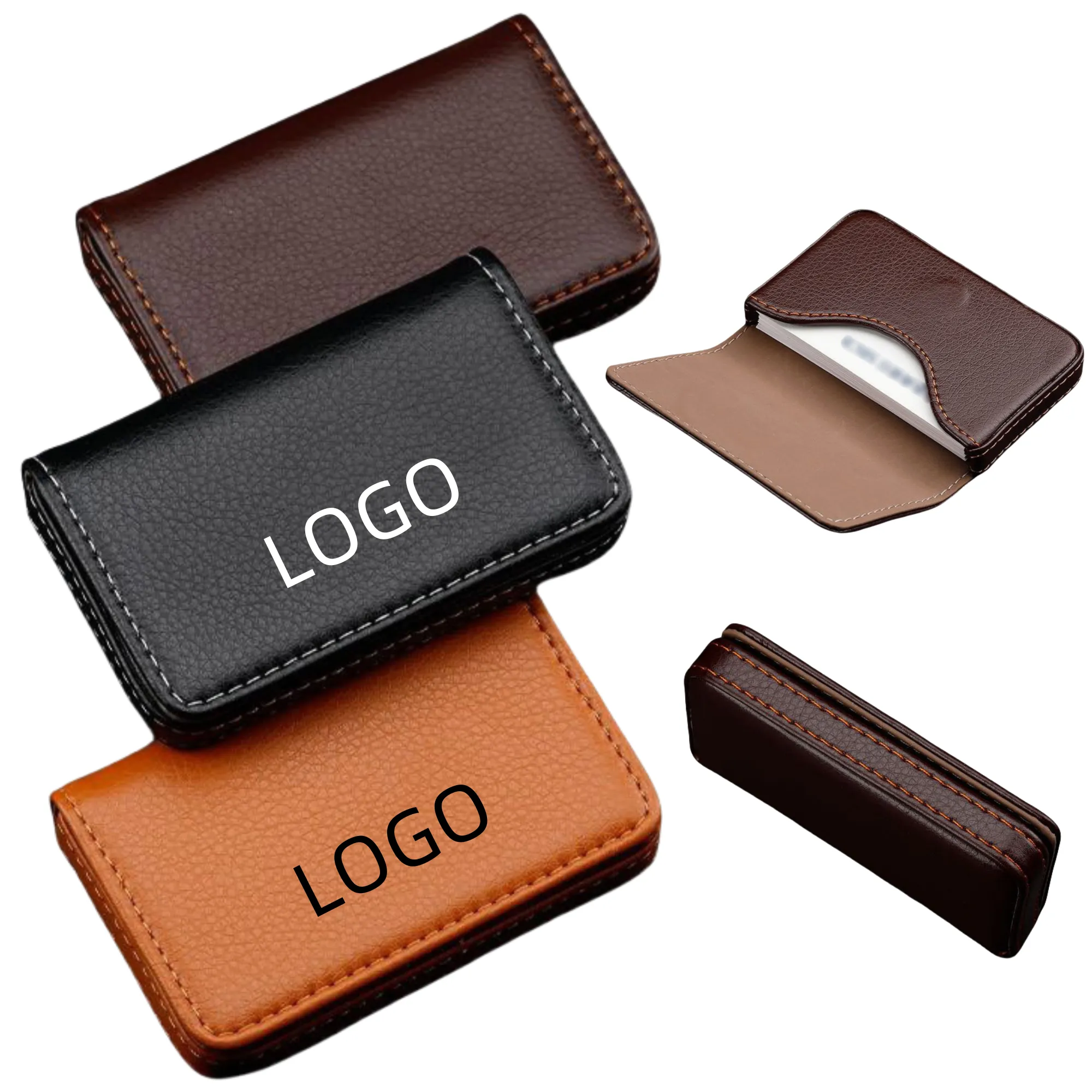 PU Leather Business Card Holder With Magnetic Flap