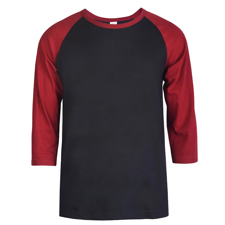 Men's 3/4 Sleeve Baseball T-Shirt - Small Burgundy/Black 3