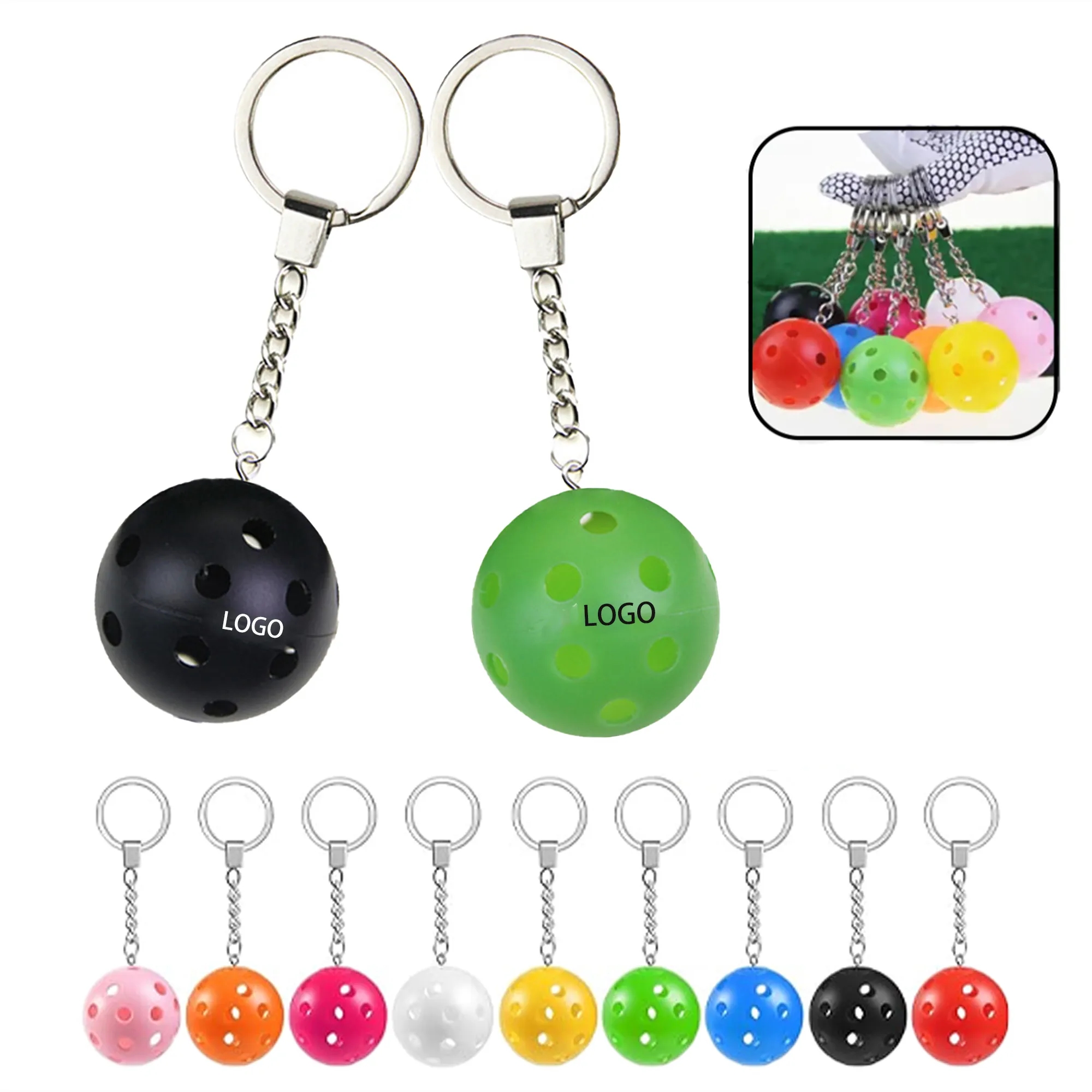 Pickleball Keychain with Perforated Design