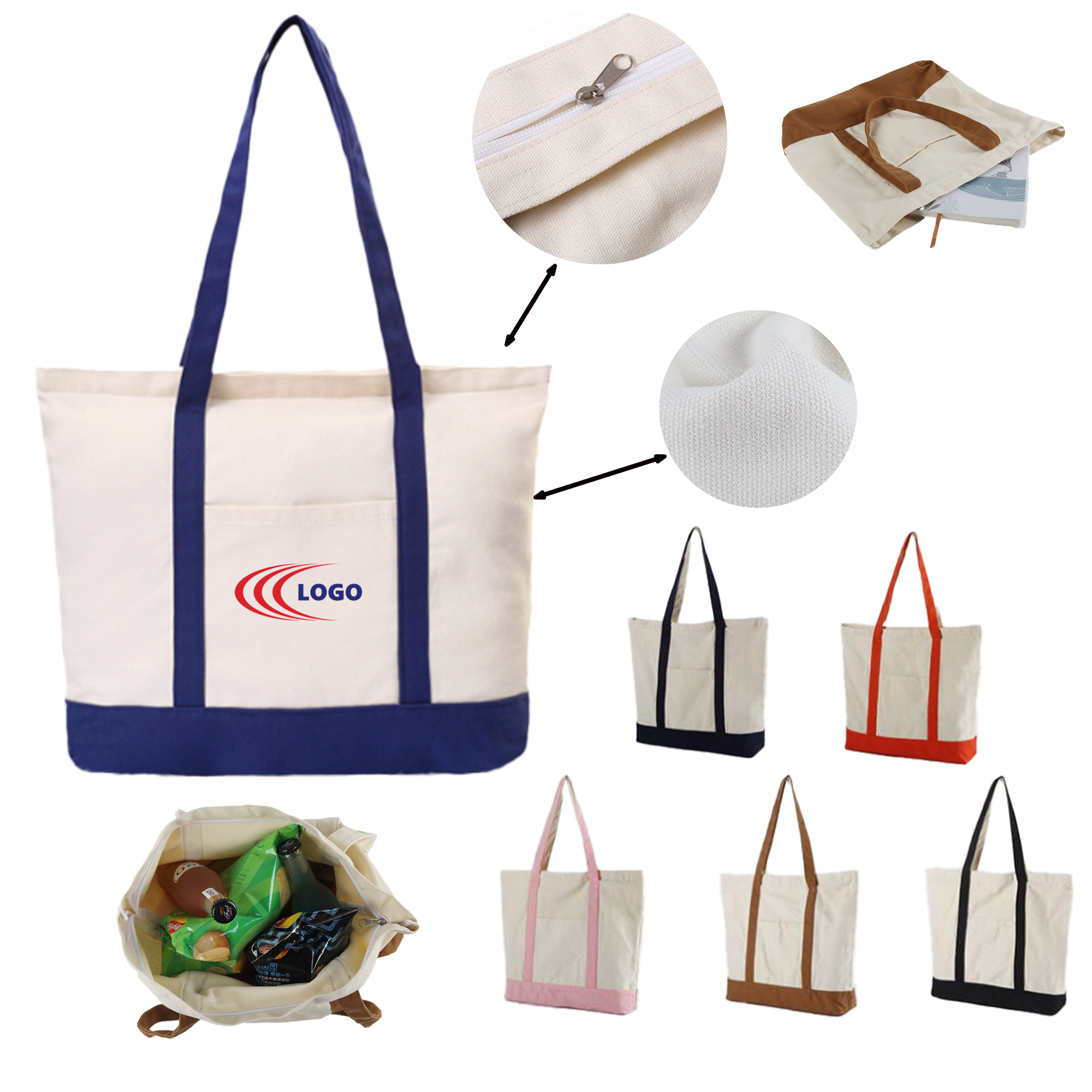 Reusable Heavy-Duty Canvas Tote with Zipper & Pocket, custom tote bag with logo imprint 5