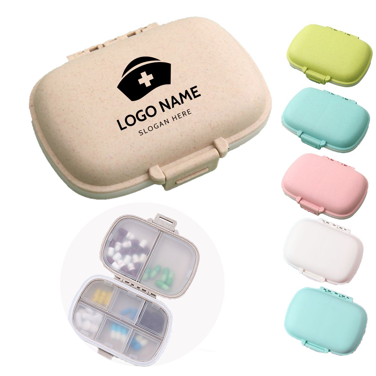 8 Compartments Wheat Straw Portable Daily Pill Organizer 3