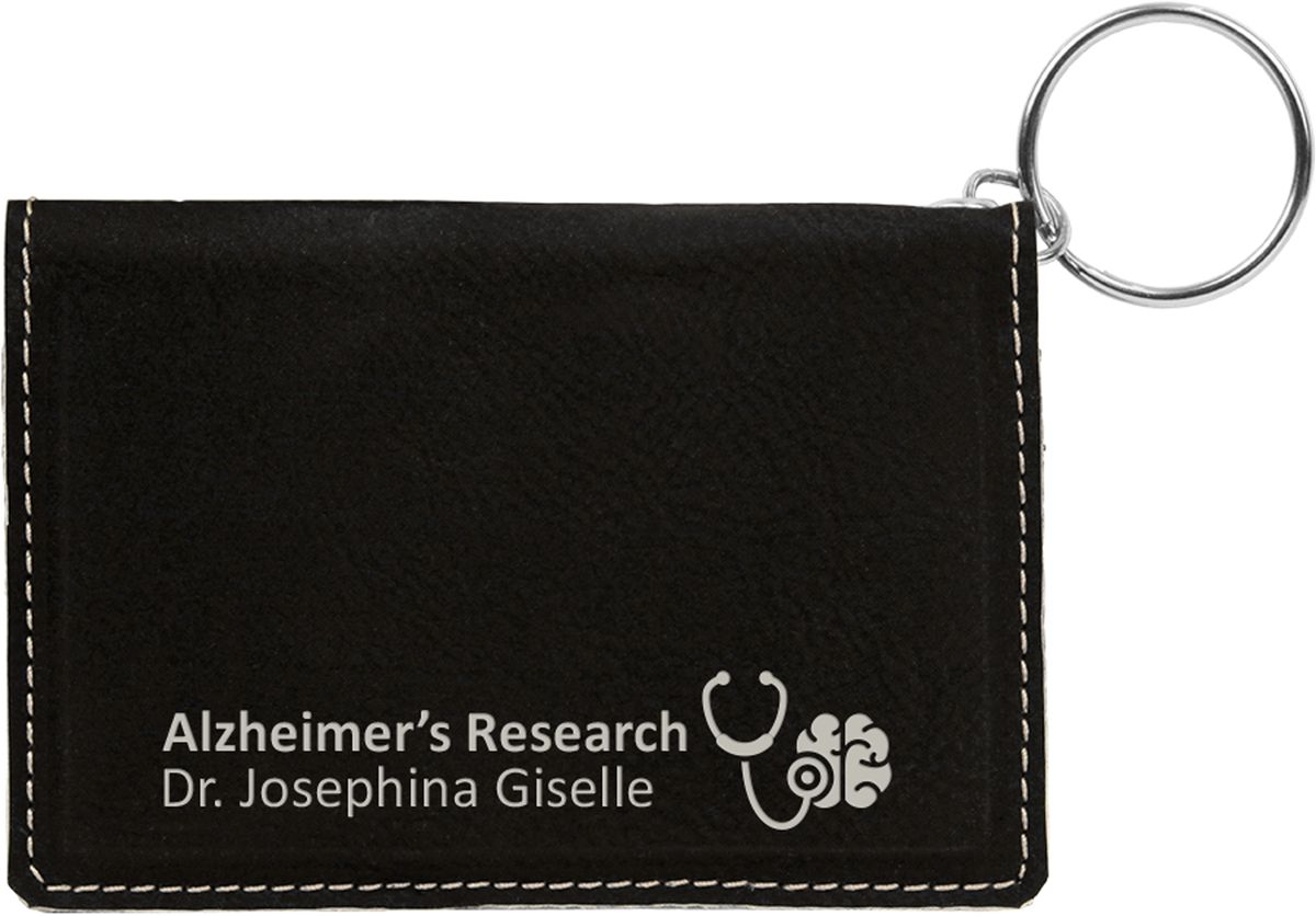 Black/Silver Laserable Leatherette Keychain ID Holder 4