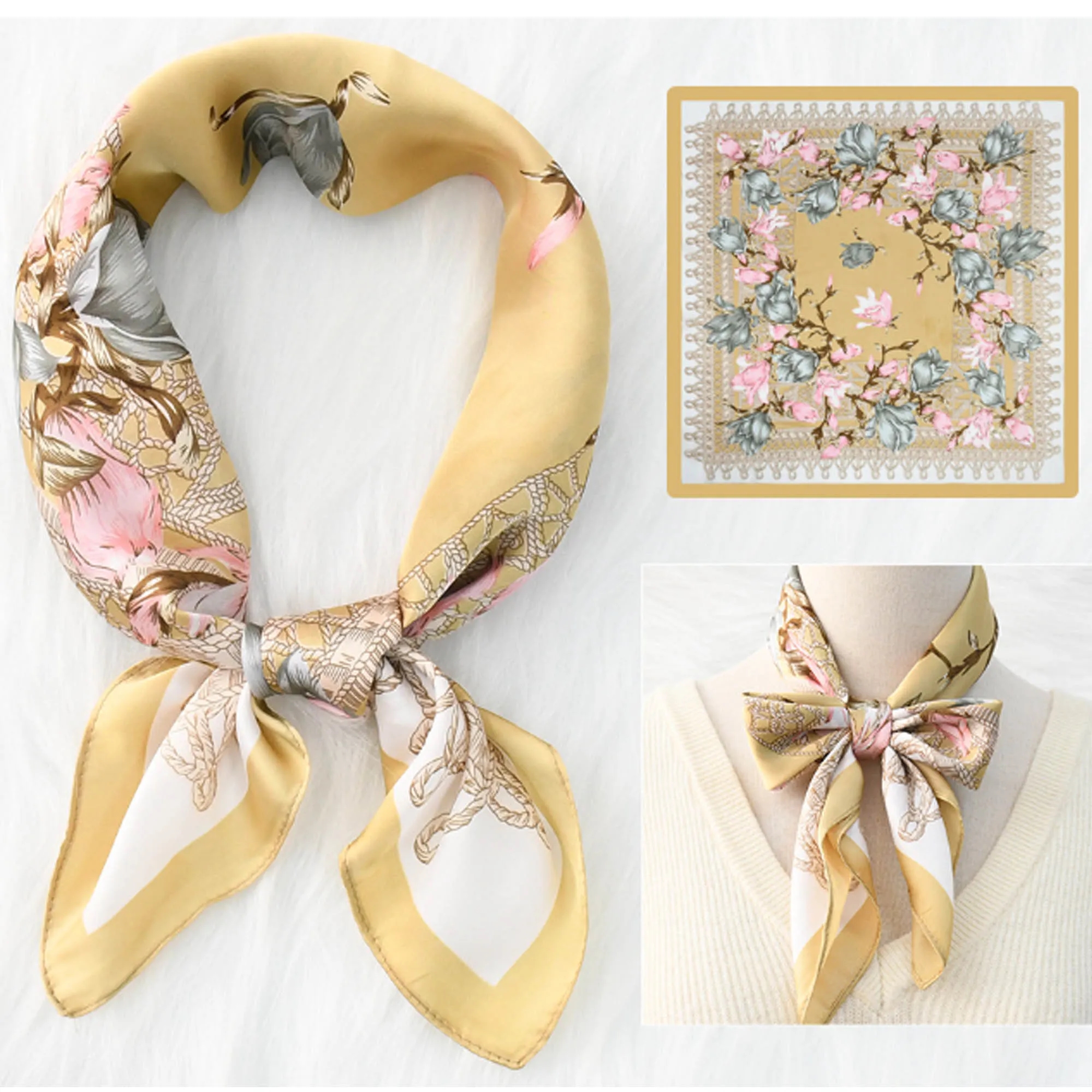 Floral Print Silk Square Scarf 16