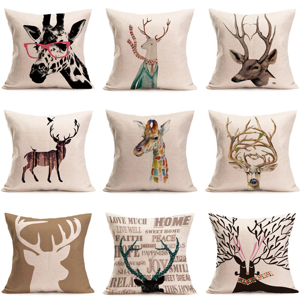 Linen Square Throw Pillow Case Decorative Cushion Cover Pillowcase 17.7"x 17.7"