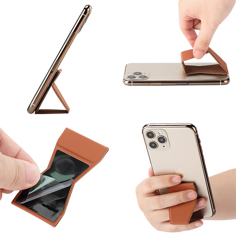 PU Leather Functional Cell Phone Grip Stand