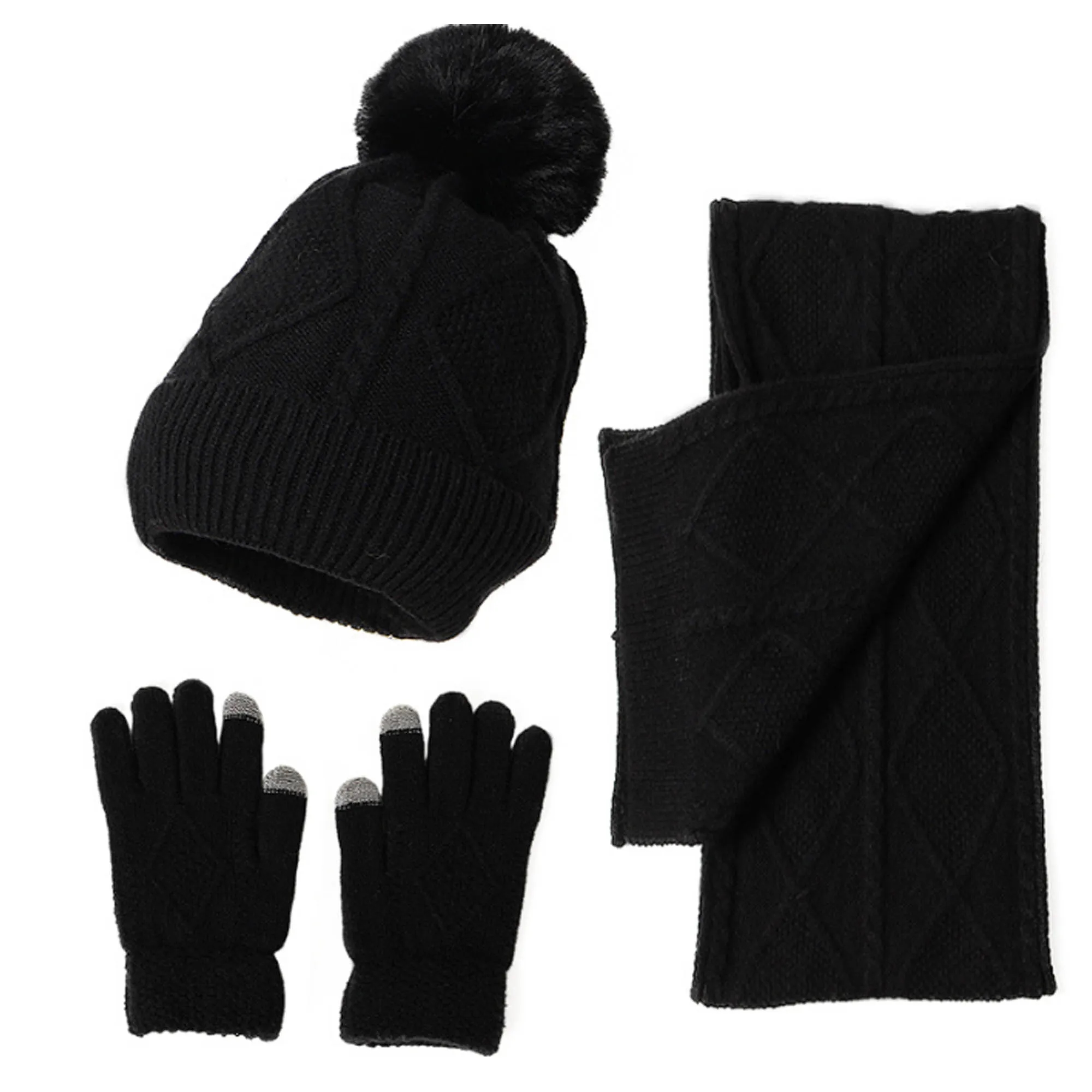 Winter Knit Scarf Set With Hat And Touchscreen Gloves 12