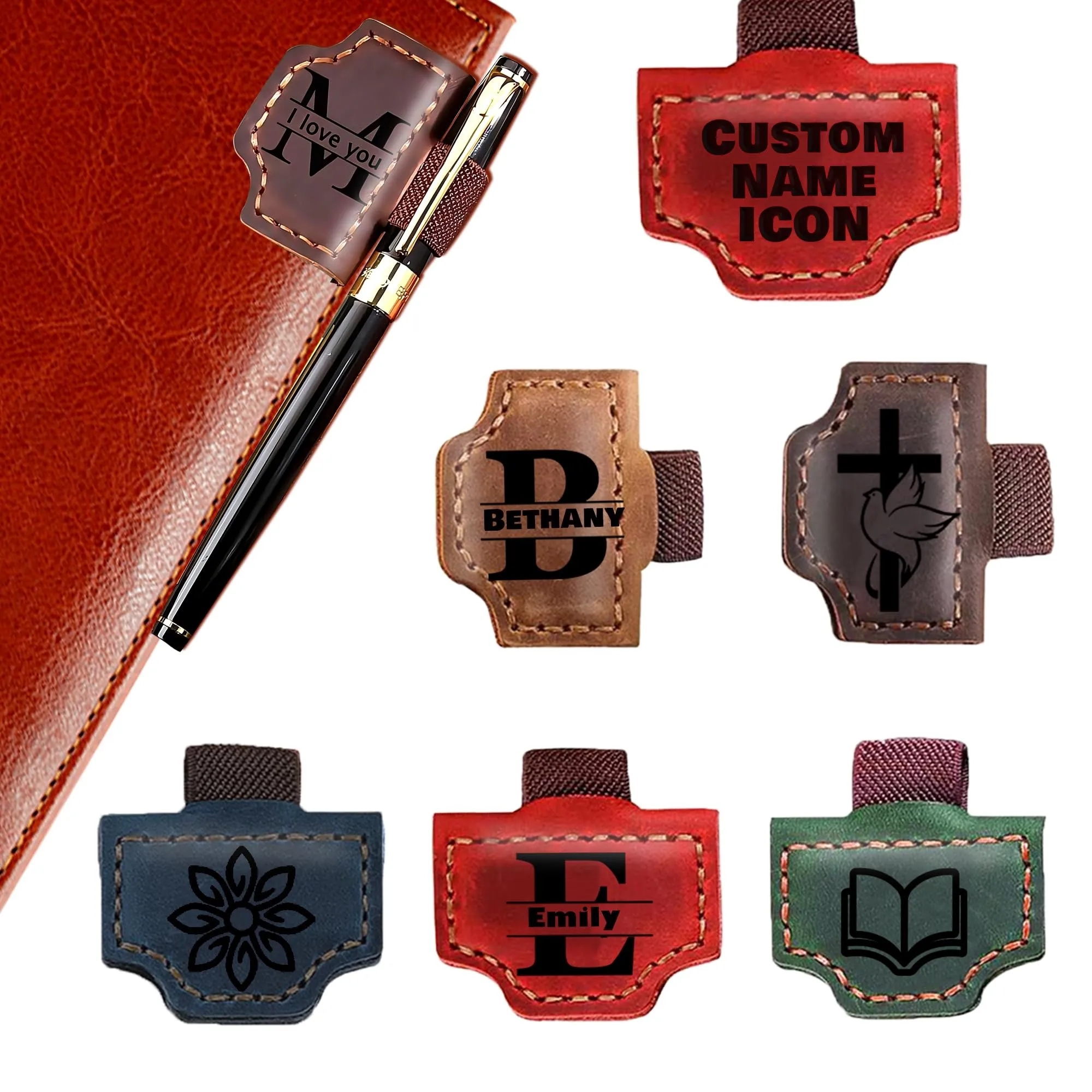 Wholesale Magnetic Leather Bookmark Pen Holder 14