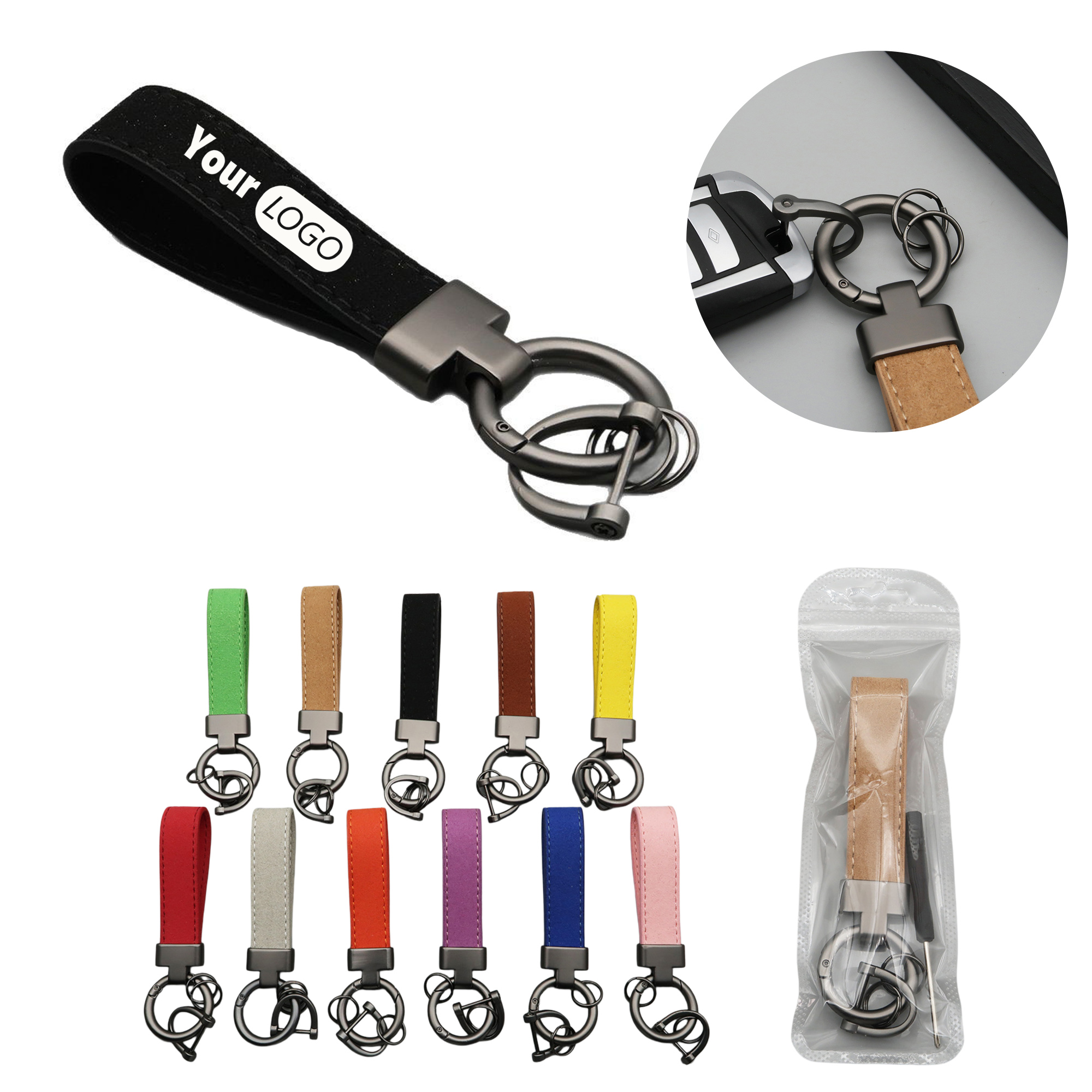 Microfiber Suede Keychain Elegant Zinc Alloy Design 4