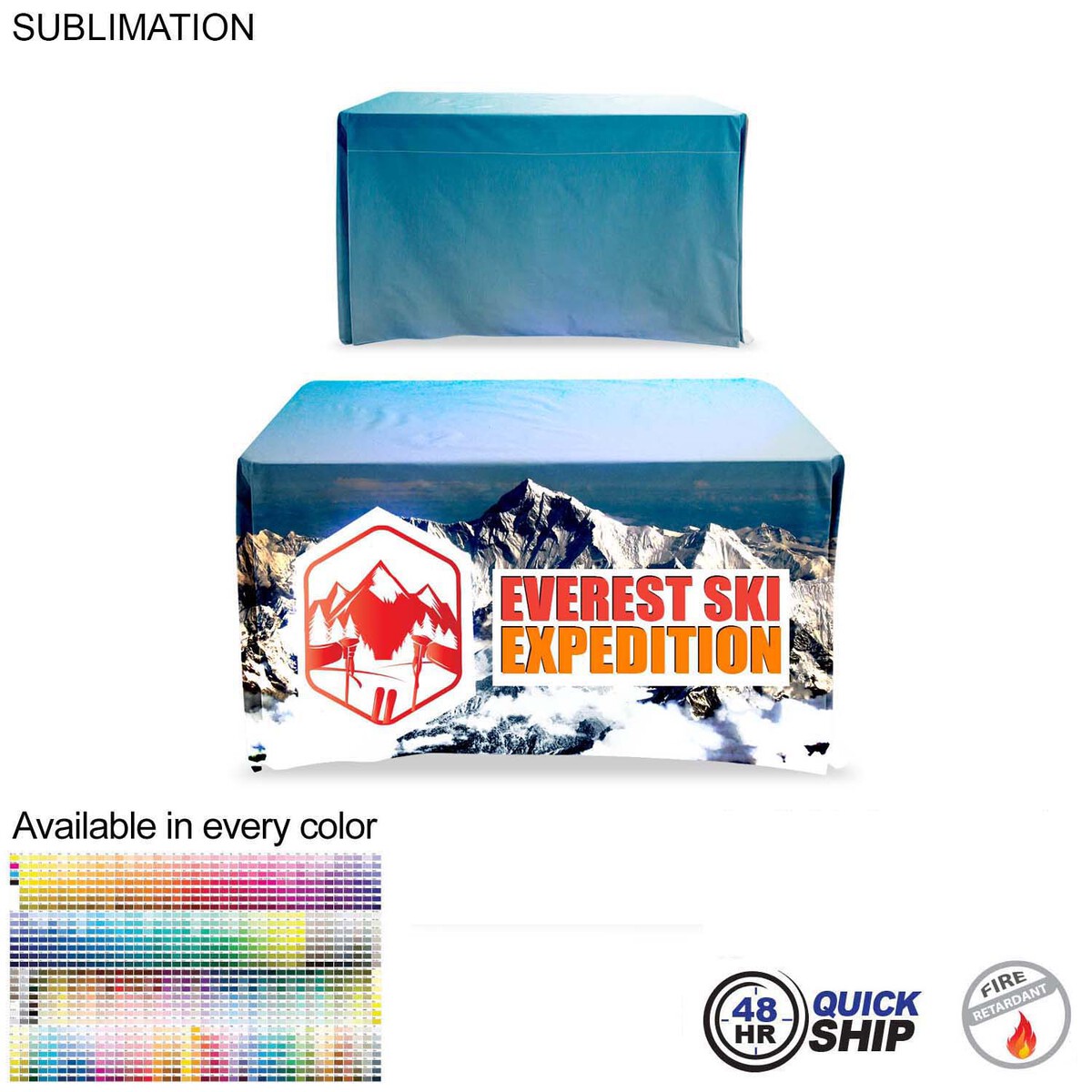 fiel 48 Hr Quick Ship - Sublimated Table Cloth for 4' table Drape style 4 sided Closed Back #SU510-3