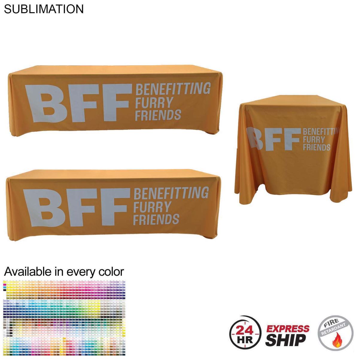 fiel 24Hr Express Ship - Sublimated PREMIUM Cloth for 8' table Drape style Closed Back Rounded Corners #SU812-4