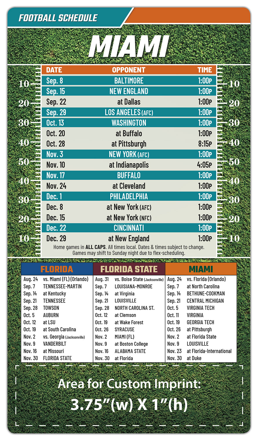 Magnet Football Sport Schedules - 4x7 Round Corners