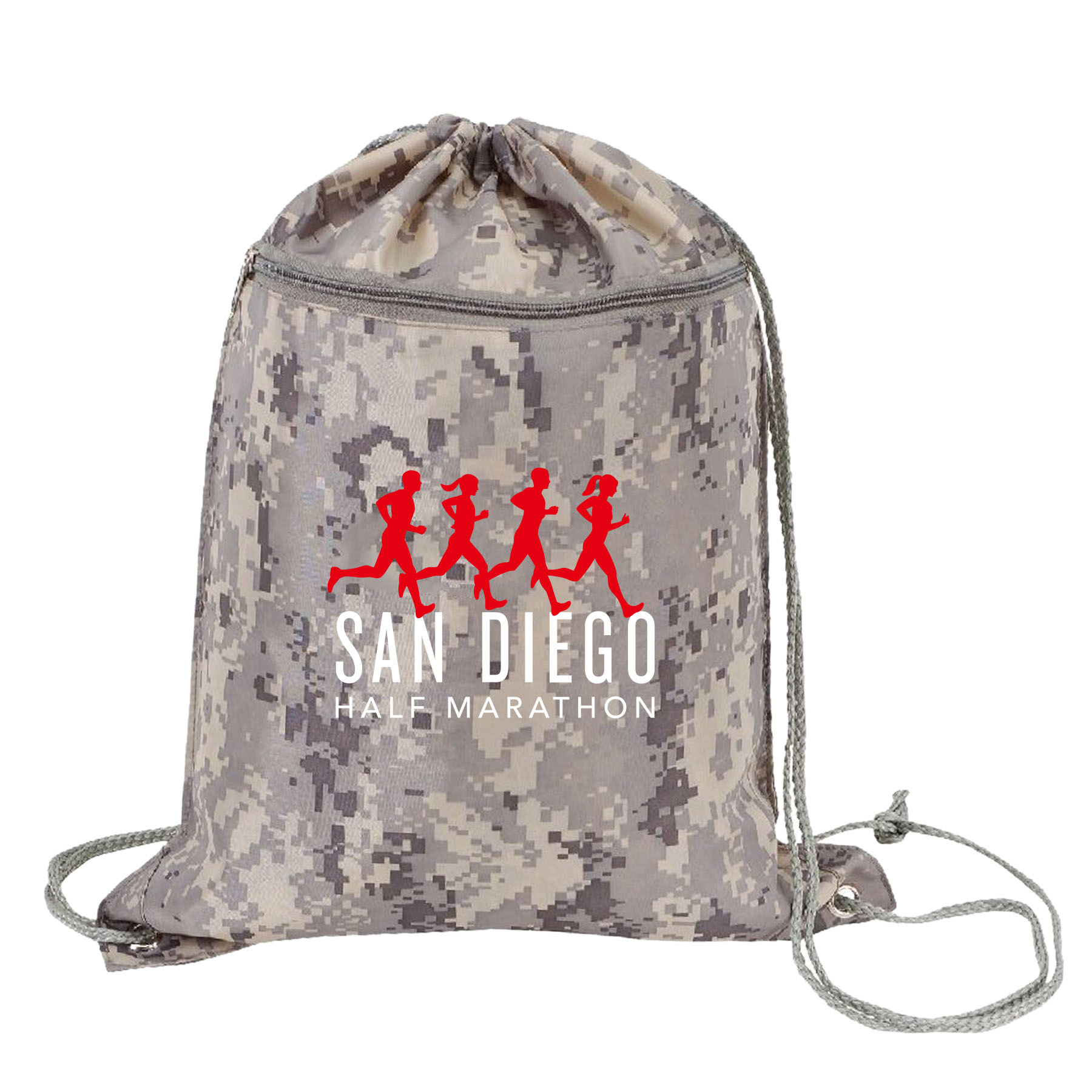 Digital Camo Zippered Pocket Drawstring Backpack 9