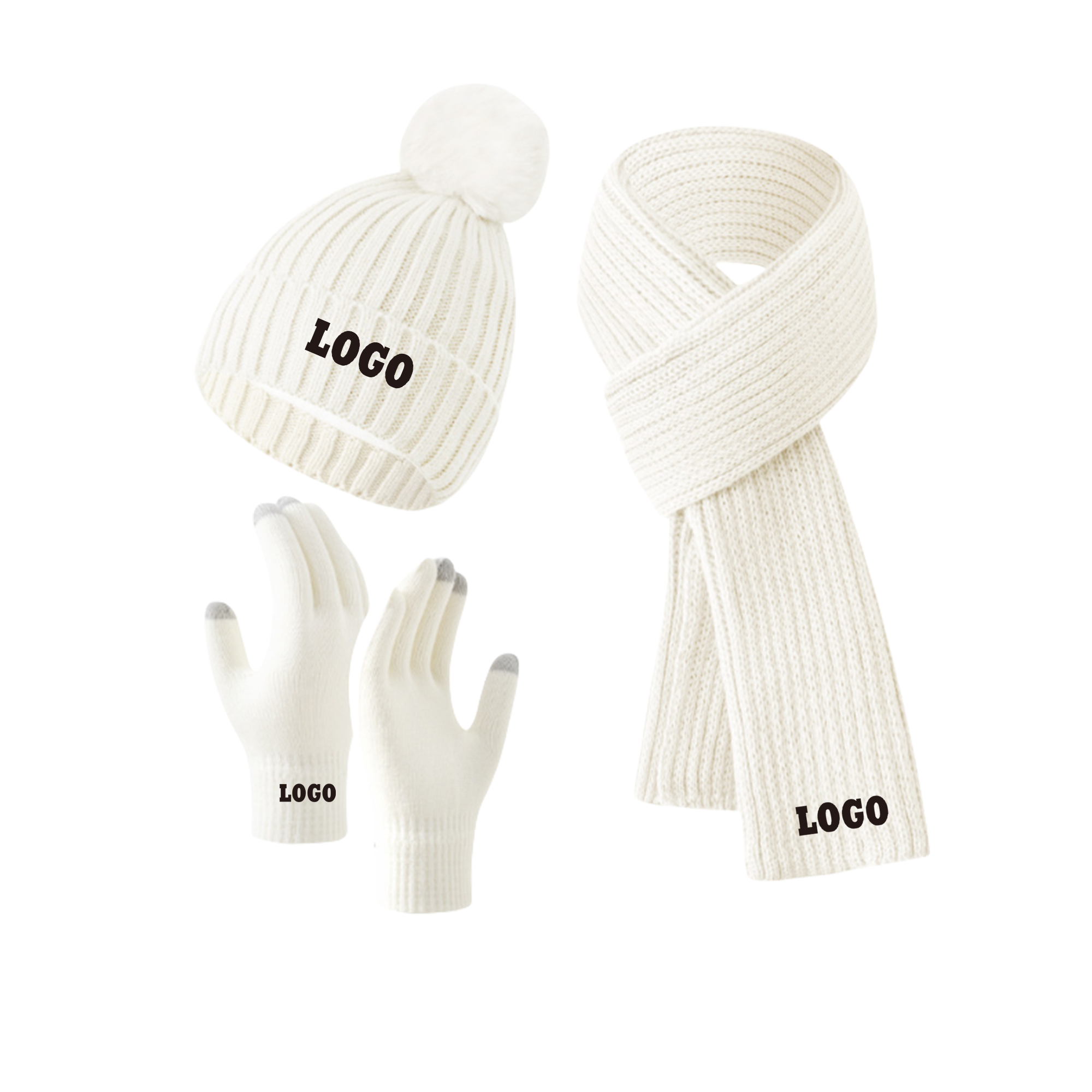 Winter Beanie Hat Scarf Touchscreen Gloves Set MOQ50 4