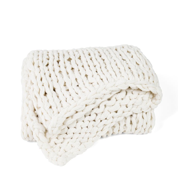 Chunky Knit Throw Blanket - Ivory Acrylic 47" x 59"
