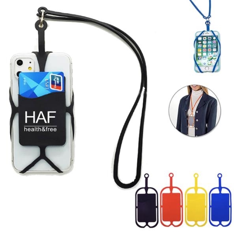 Mobile phone silicone lanyard card holder