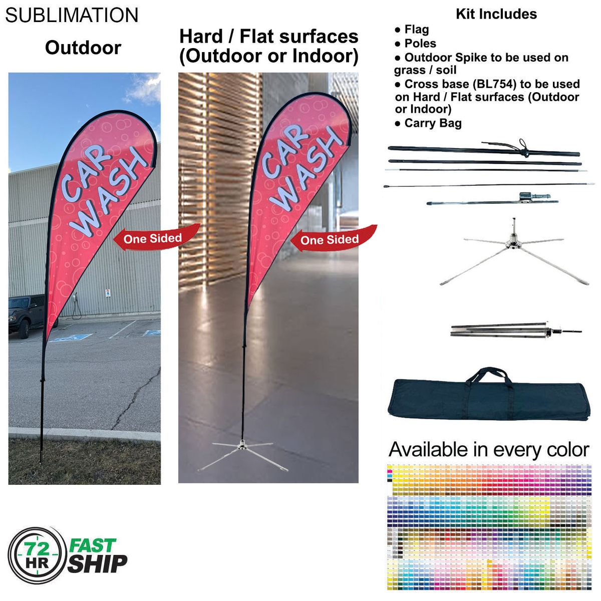 fiel 72Hr Fast Ship - 12' Medium Tear Drop Flag Kit Full Color Graphics One Side Outdoor & Indoor base #SU751-27