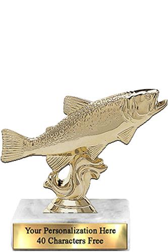 Trophy: 7", 2x3 white marble base, Trout Gold Uni