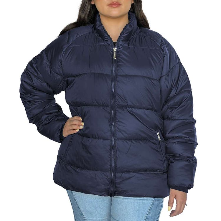 Women's Solid Puffer Jackets Navy S-XL 3