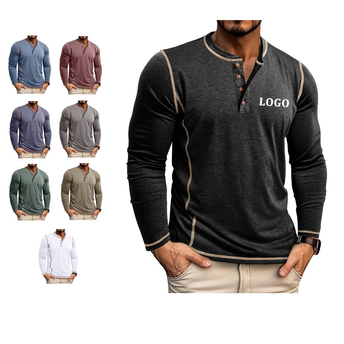  Men's Henley Shirt Long Sleeve