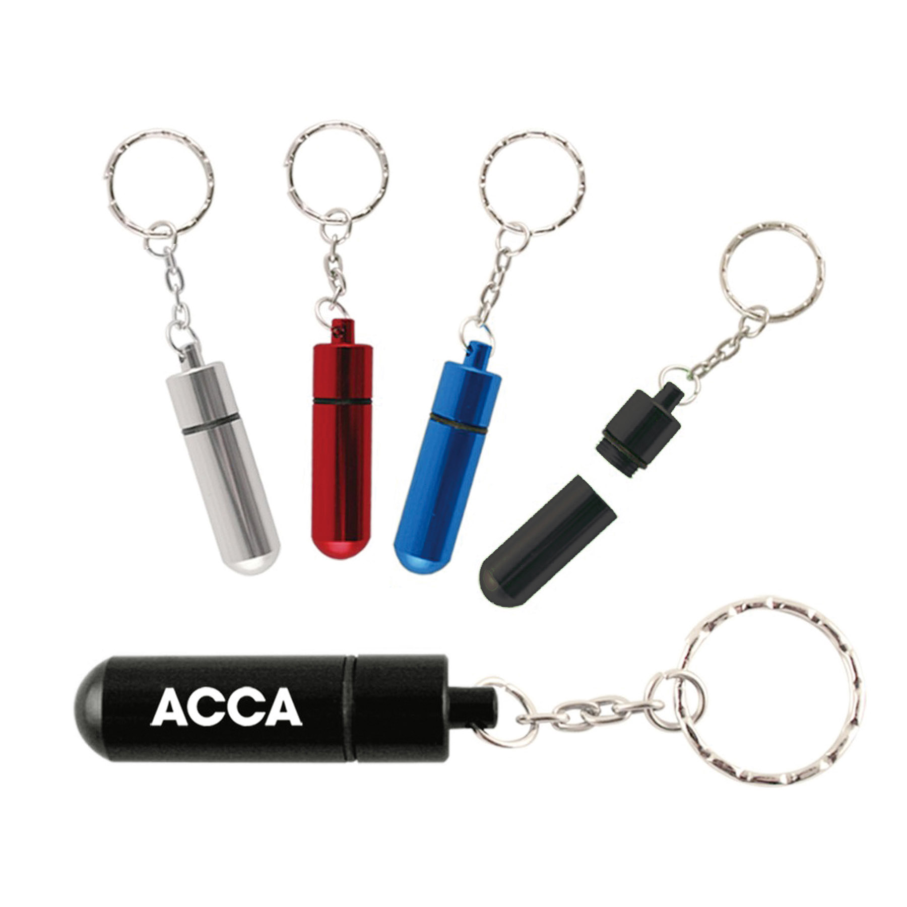 Aluminum Pill Tube, Pill Box W/Key Chain (keychain, key chains) 25