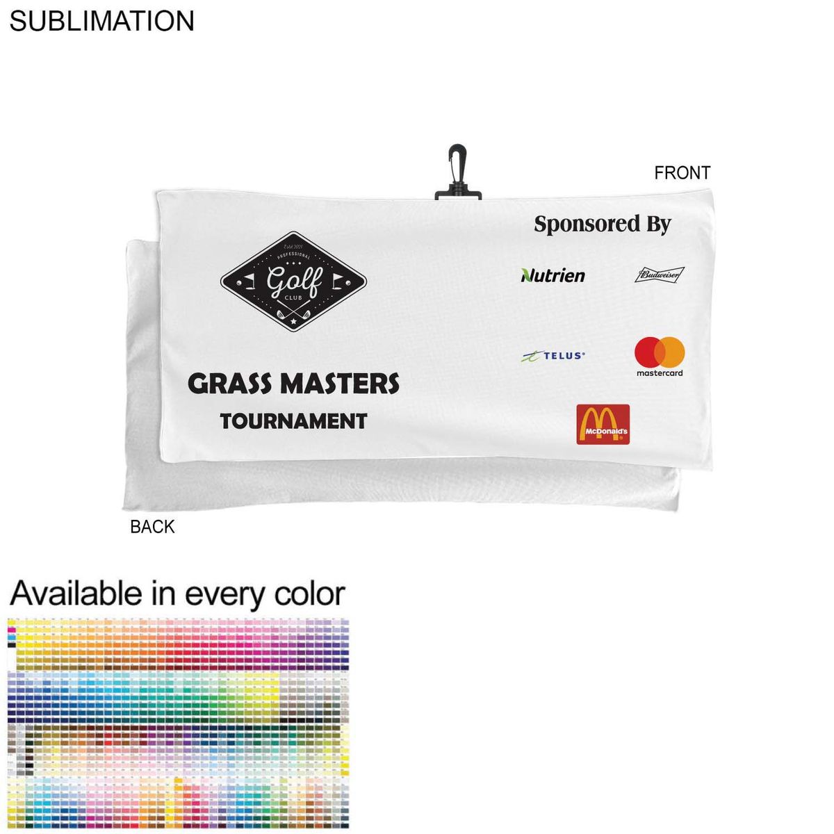 fiel Oversized Golf Towel in Microfiber Dri-Lite Terry 22x44 with Black Swivel Hook Sublimated 1 side #SU463W-29