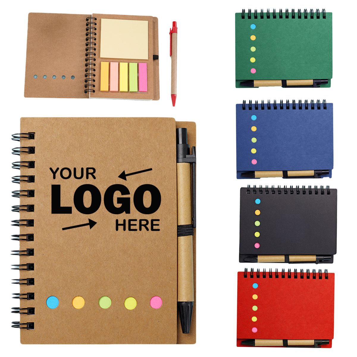 Customizable Multi-Functional Kraft Paper Cover Notebook with Pen & Sticky Notes
