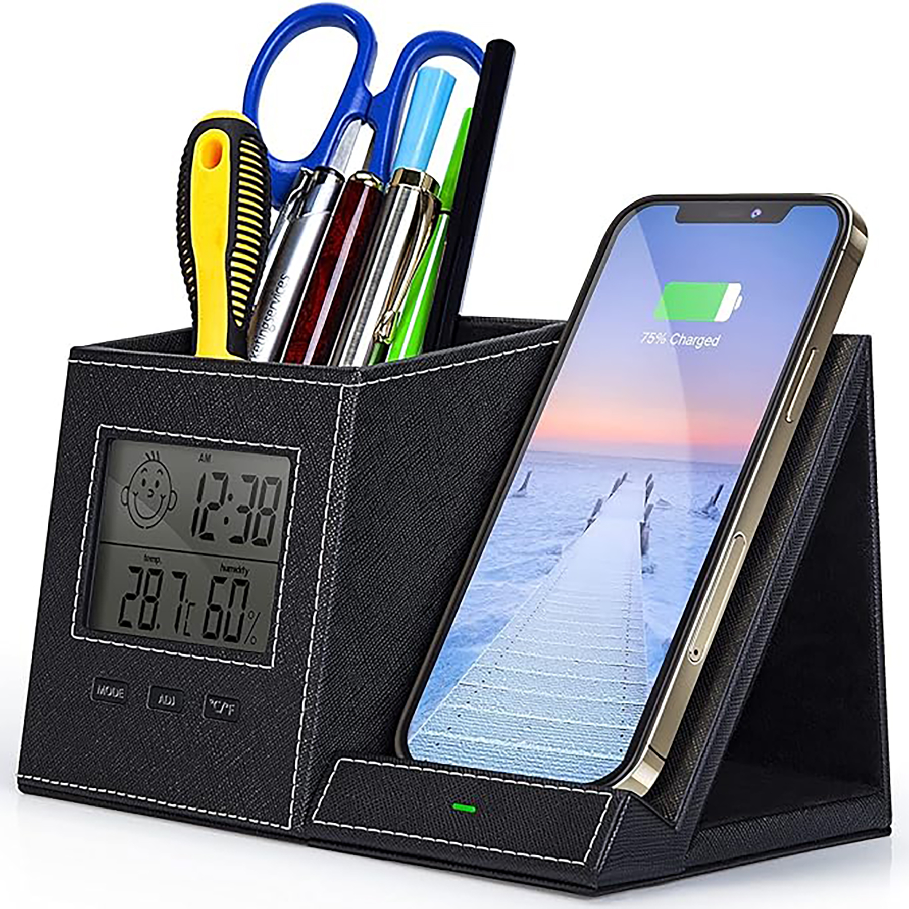 Desk Organizer with Wireless Charger and Clock 13