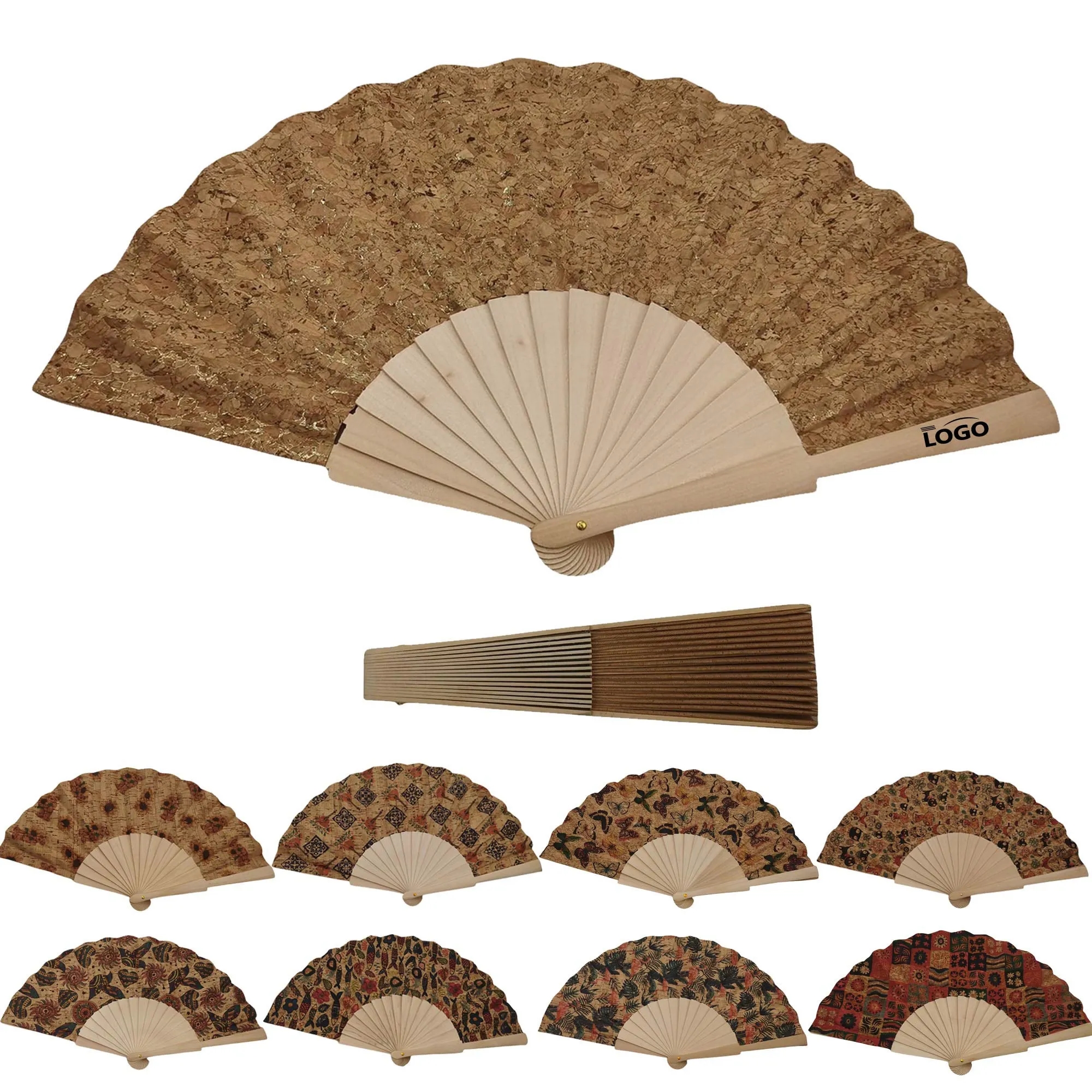 Wooden Cork Folding Handheld Fan
