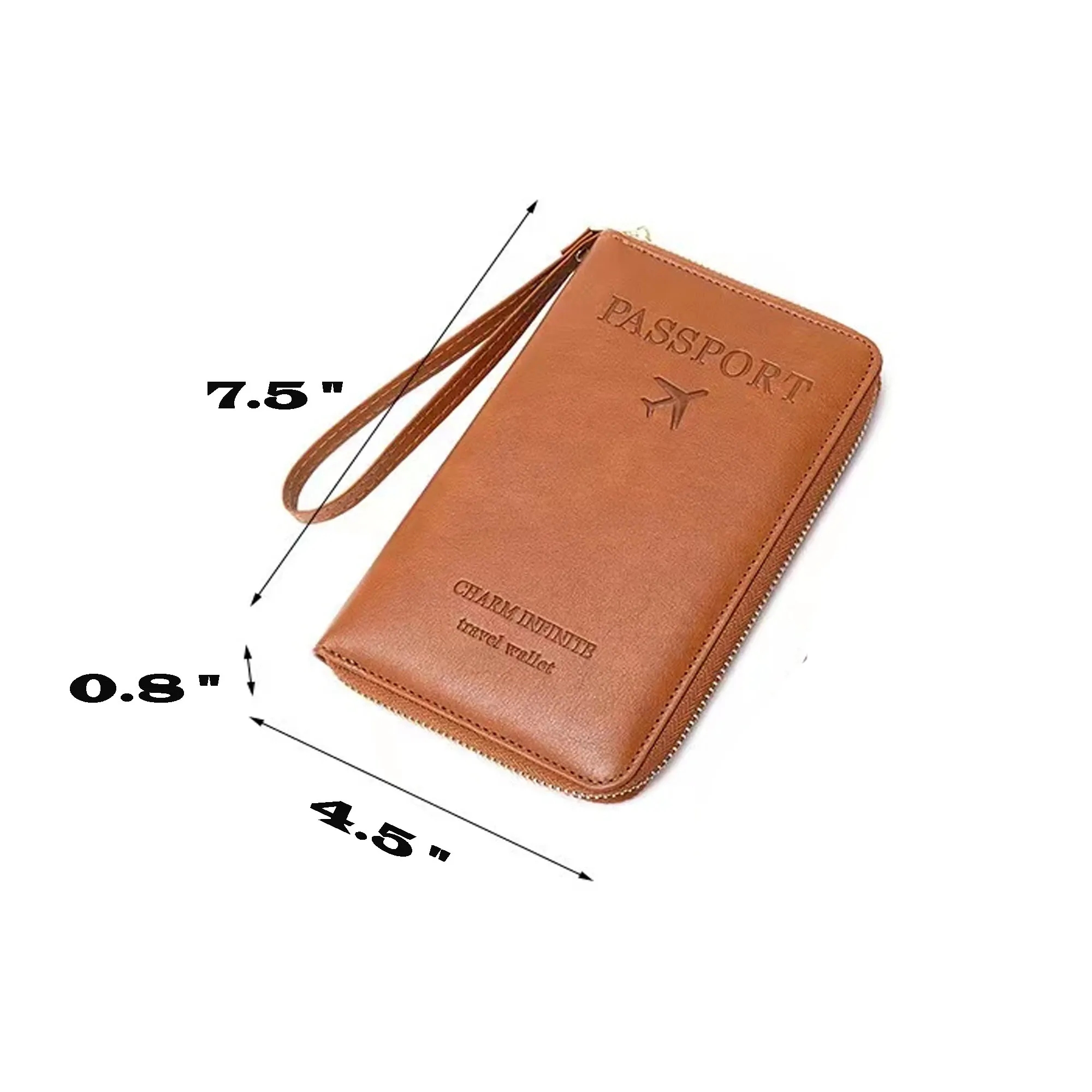 RFID Rectangular Zipper PU Leather Travel Passport Bag 7