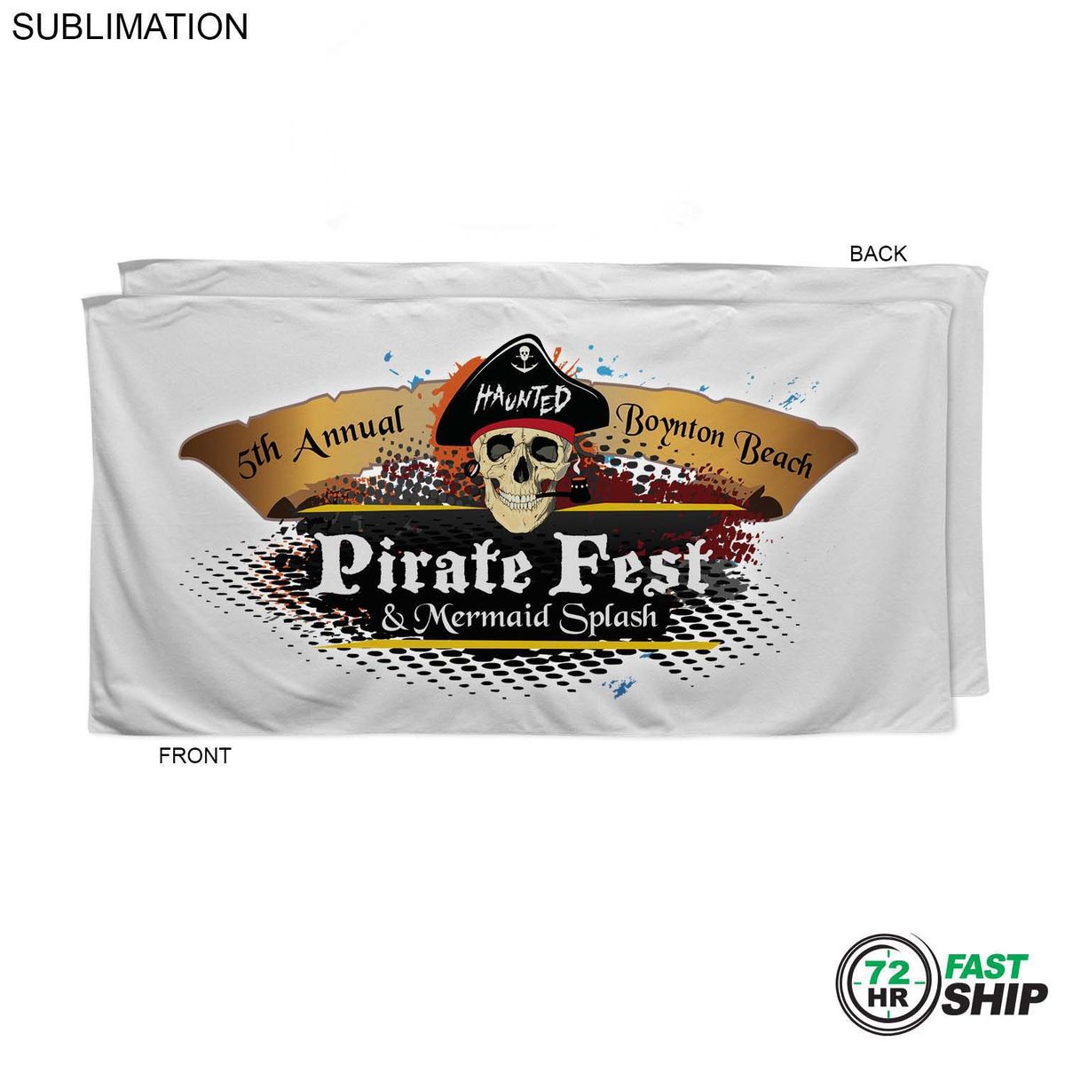 fiel 72 Hr Fast Ship -Absorbent Microfiber Dri-Lite Terry White Beach Towel 30x60 Sublimated Full color #SU210W-11