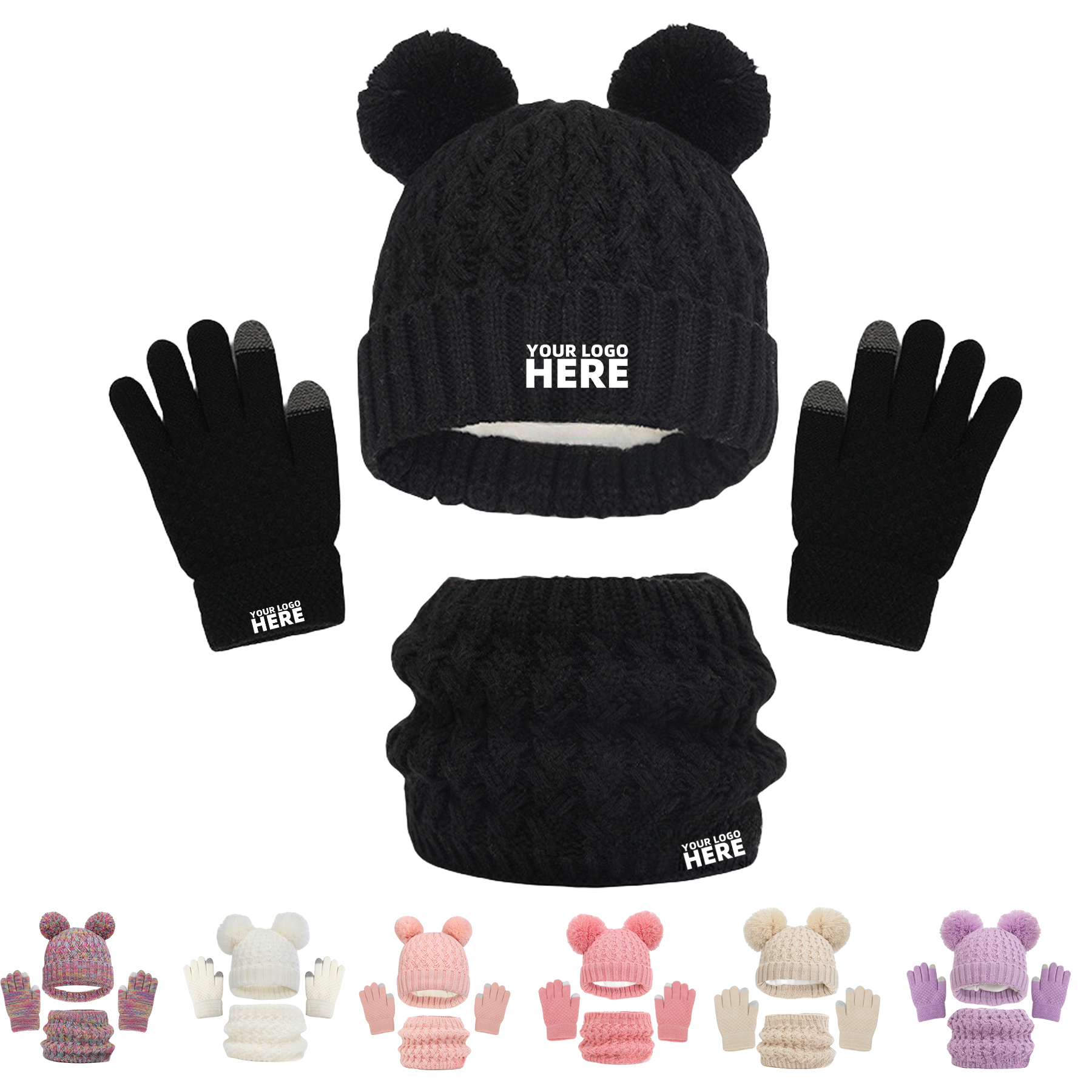 Kids Winter Beanie Hat Scarf Gloves Set