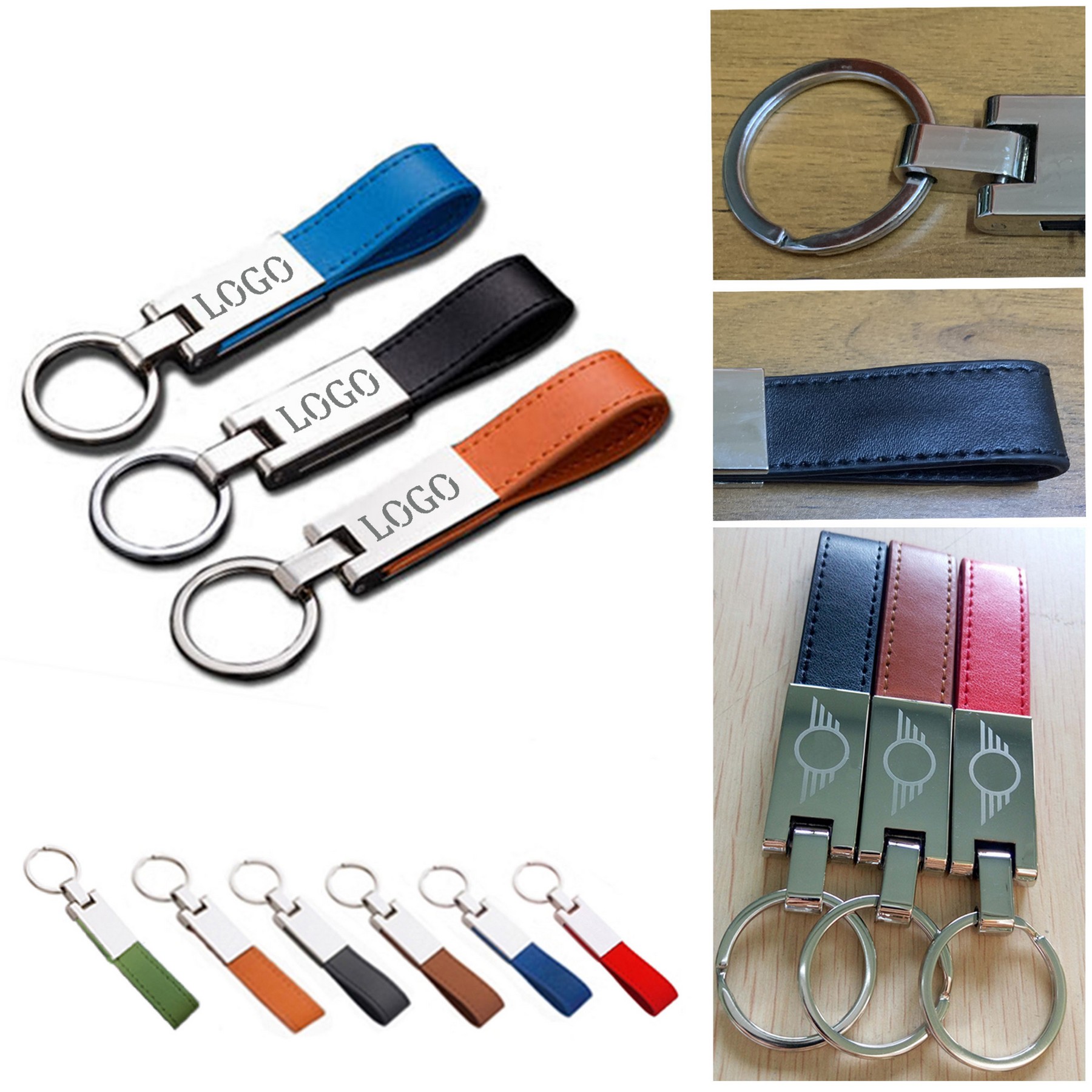Leather Strap Keychain with Metal Plate