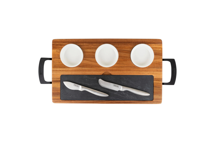 Viking 7-Piece Acacia Wood Slate Cheese Board Set 4