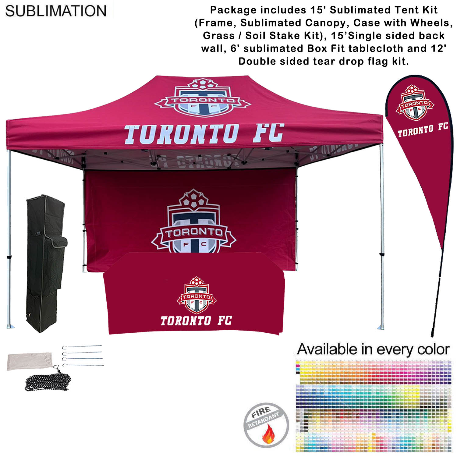 48Hr Quick Ship -Deluxe Tent Flag Package, 15' Tent, 15' Backwall, Tablecloth, Double sided Flag Kit 7